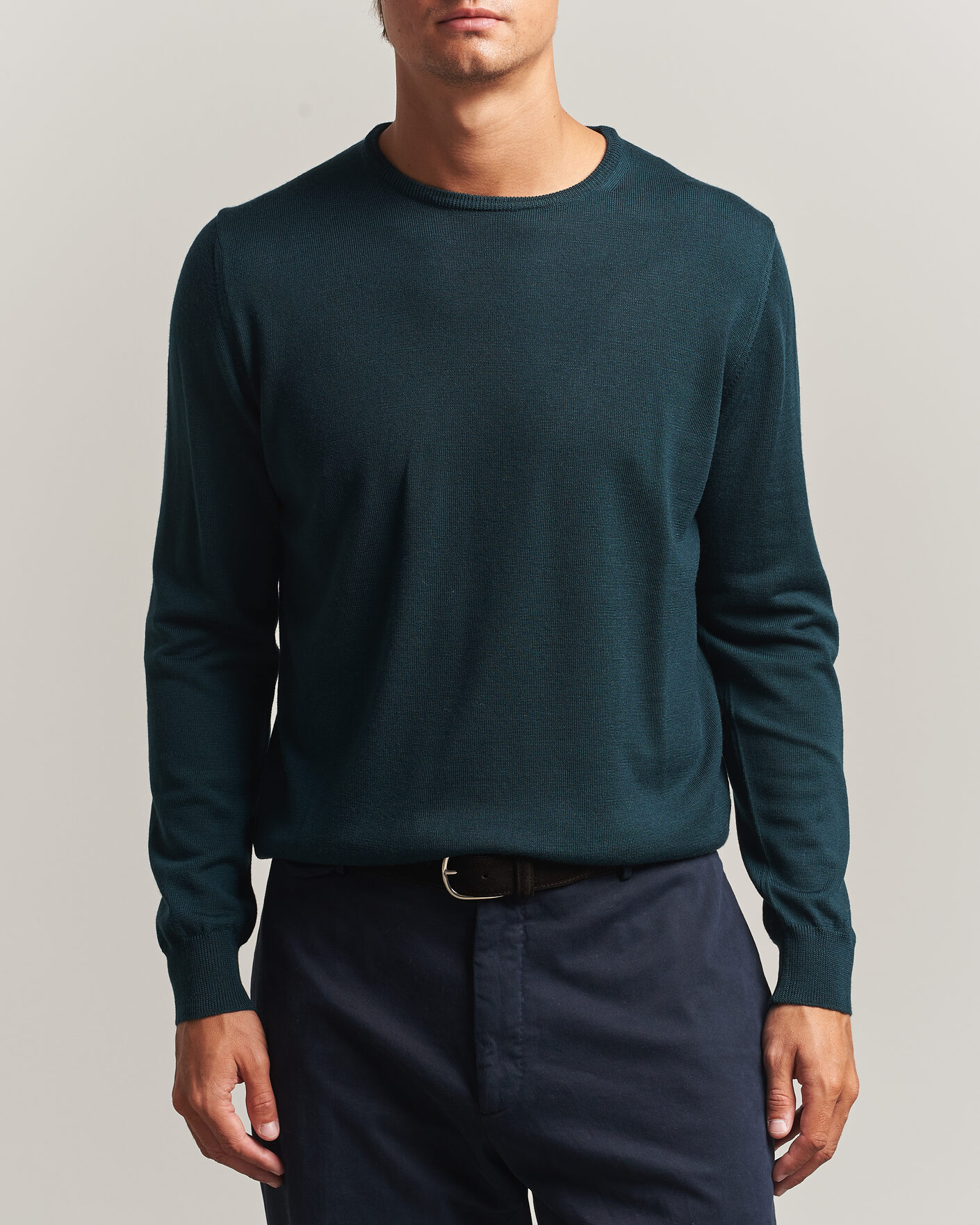Herre | Gensere | Morgano | Extra Fine Merino Wool Crewneck Bottle Green