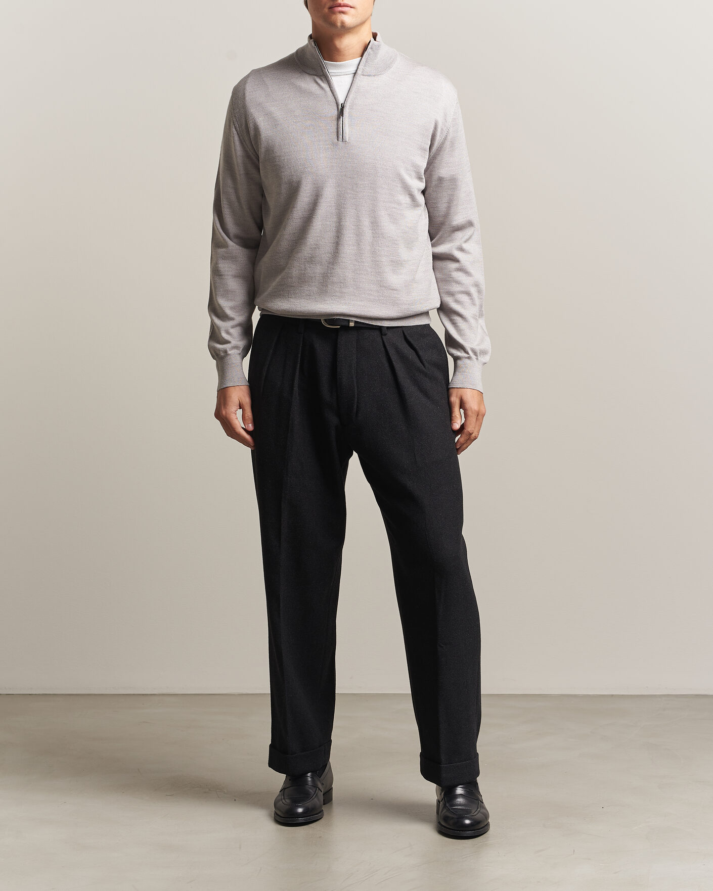 Herre | Gensere | Morgano | Extra Fine Merino Wool Half-Zip Light Grey