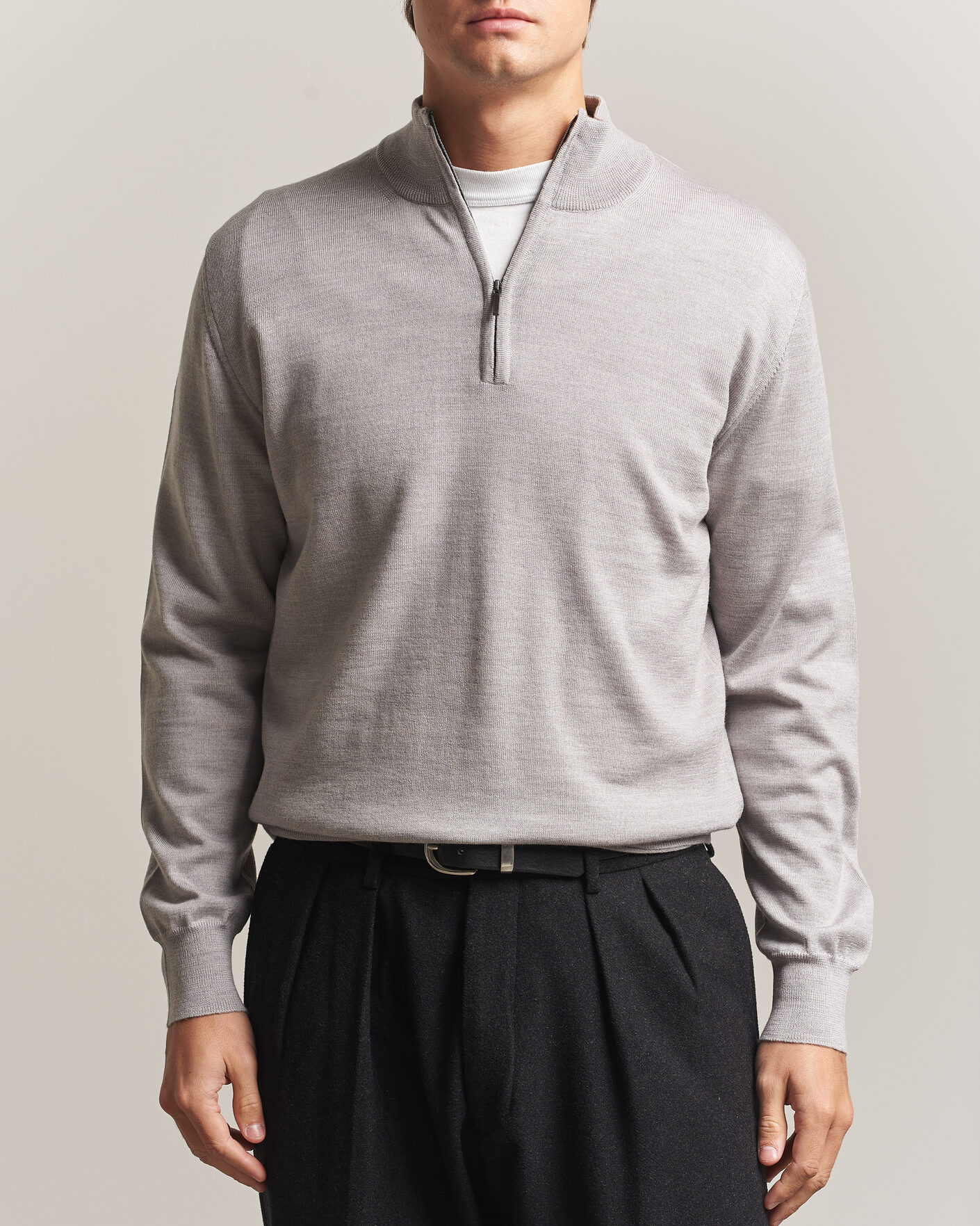 Herre | Gensere | Morgano | Extra Fine Merino Wool Half-Zip Light Grey