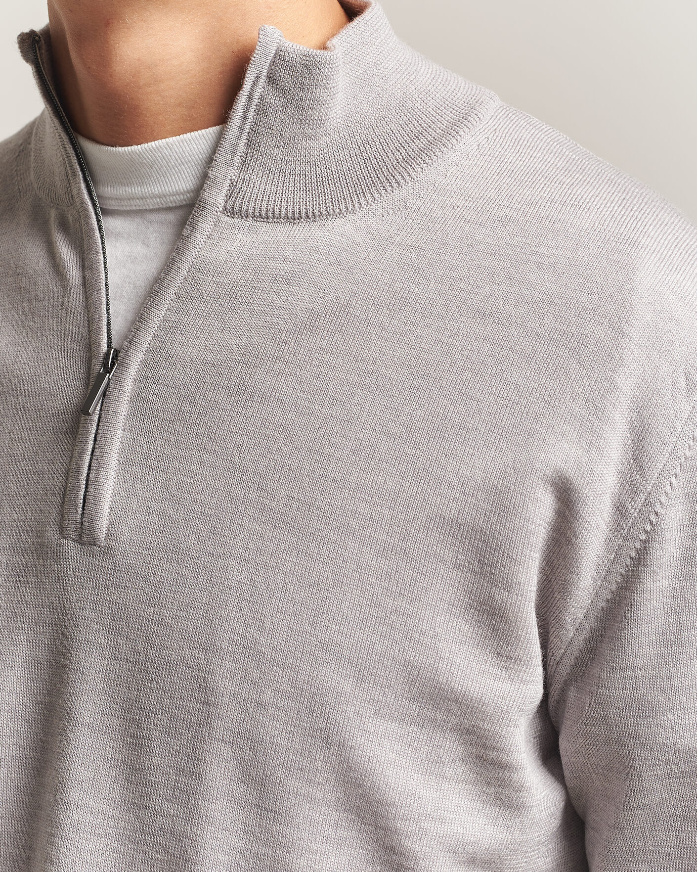 Herre | Gensere | Morgano | Extra Fine Merino Wool Half-Zip Light Grey