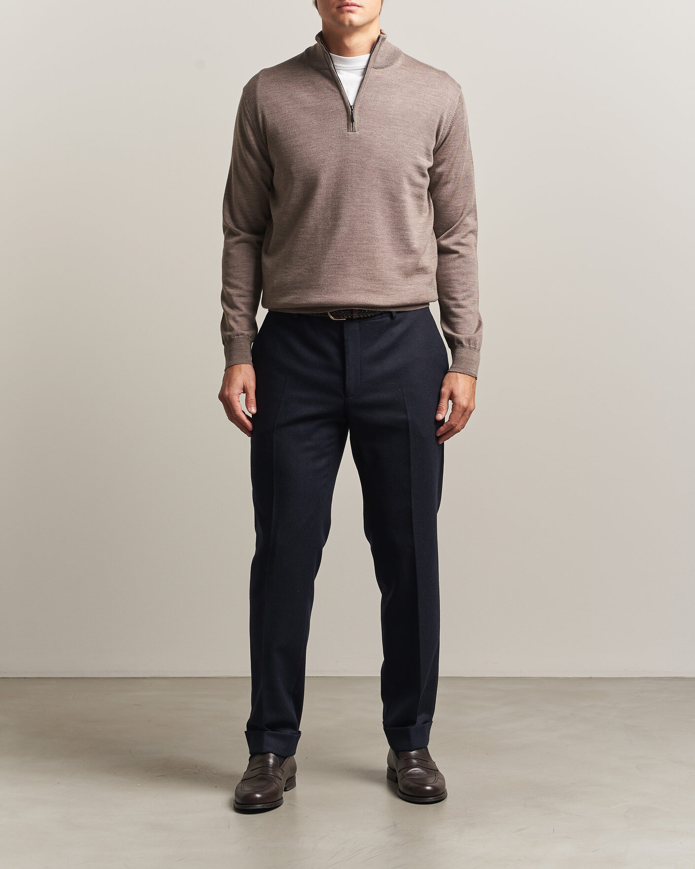 Herre | Gensere | Morgano | Extra Fine Merino Wool Half-Zip Mid Brown