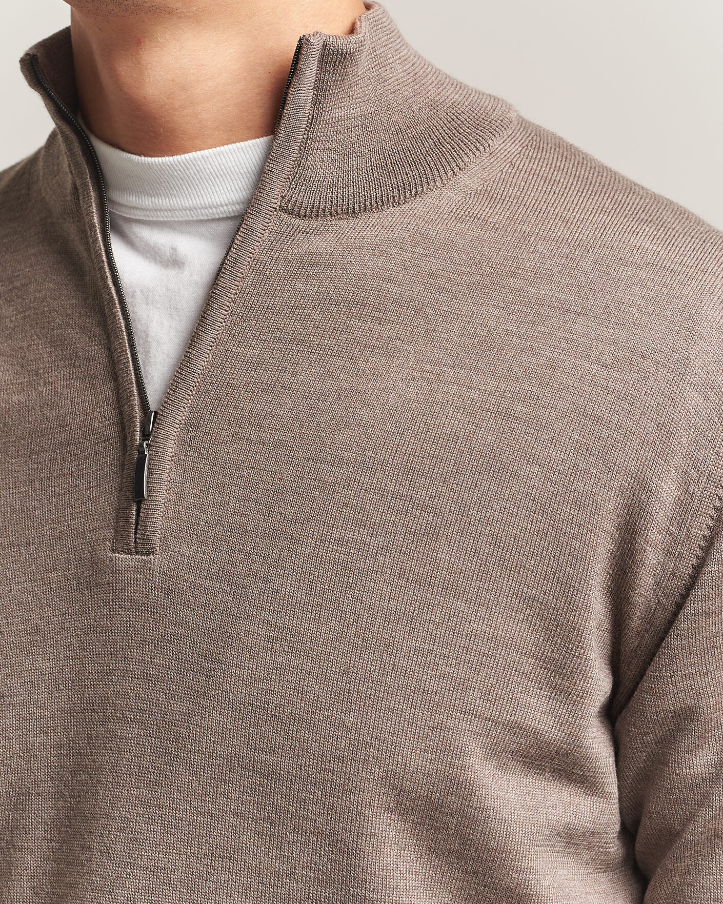 Herre | Gensere | Morgano | Extra Fine Merino Wool Half-Zip Mid Brown