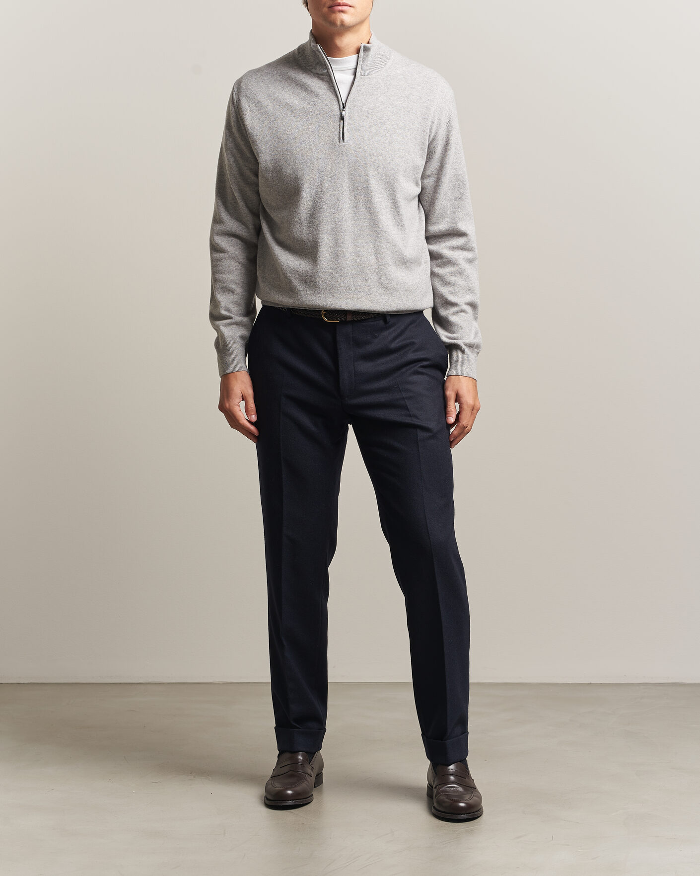 Herre | Gensere | Morgano | Wool/Cashmere Half-Zip Mid Grey
