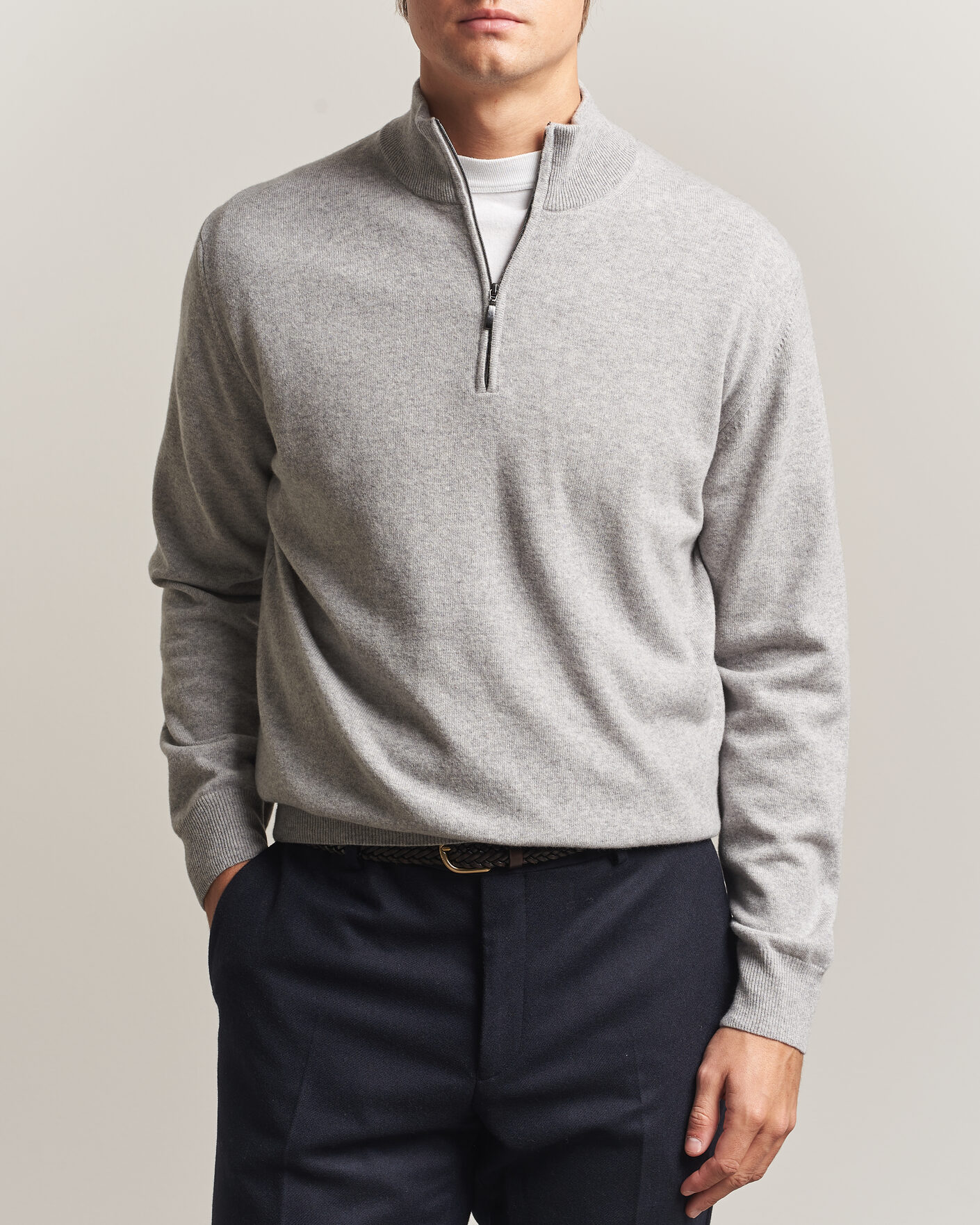 Herre | Gensere | Morgano | Wool/Cashmere Half-Zip Mid Grey
