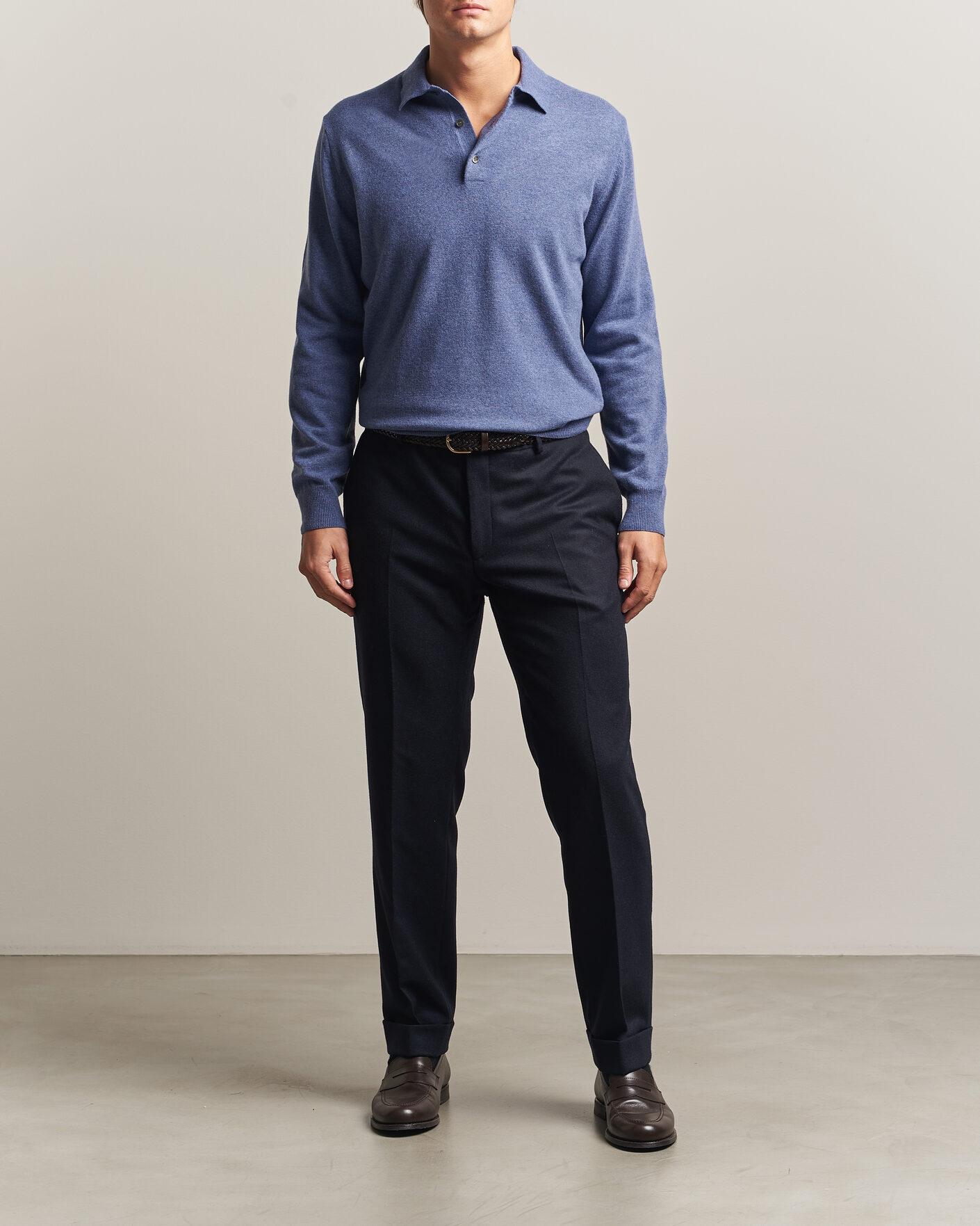 Herre | Gensere | Morgano | Wool/Cashmere Polo Mid Blue