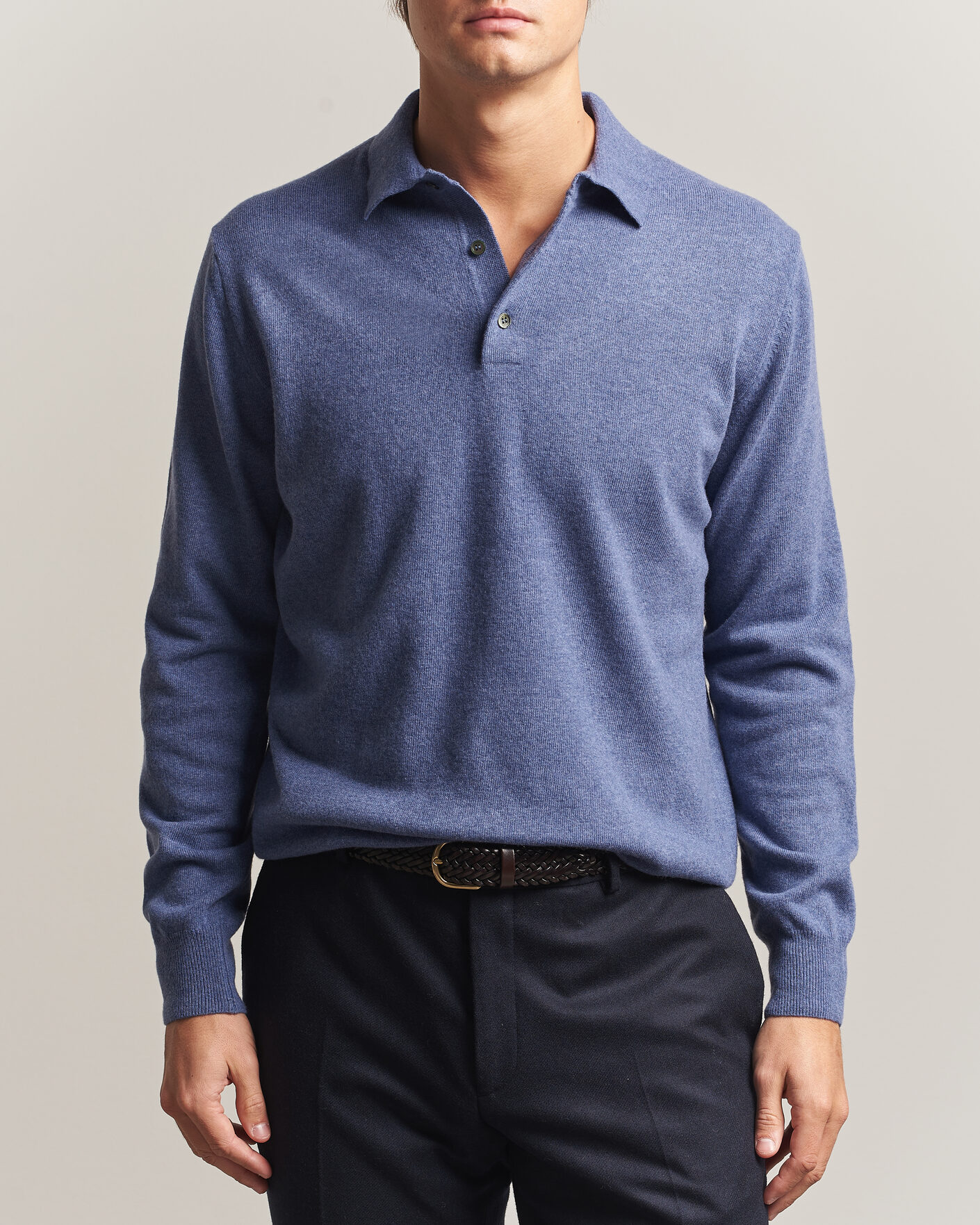 Herre | Gensere | Morgano | Wool/Cashmere Polo Mid Blue
