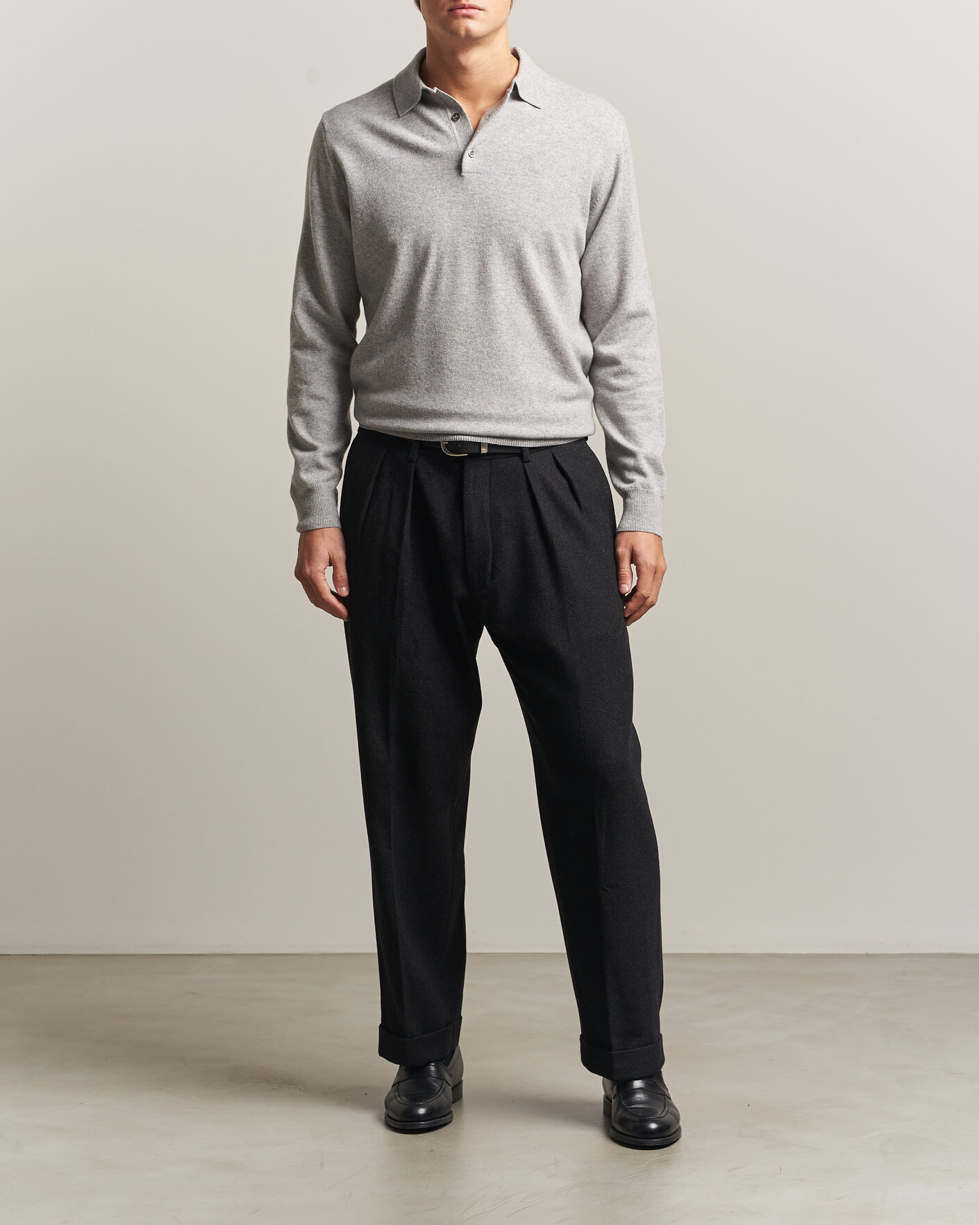Herre | Gensere | Morgano | Wool/Cashmere Polo Mid Grey