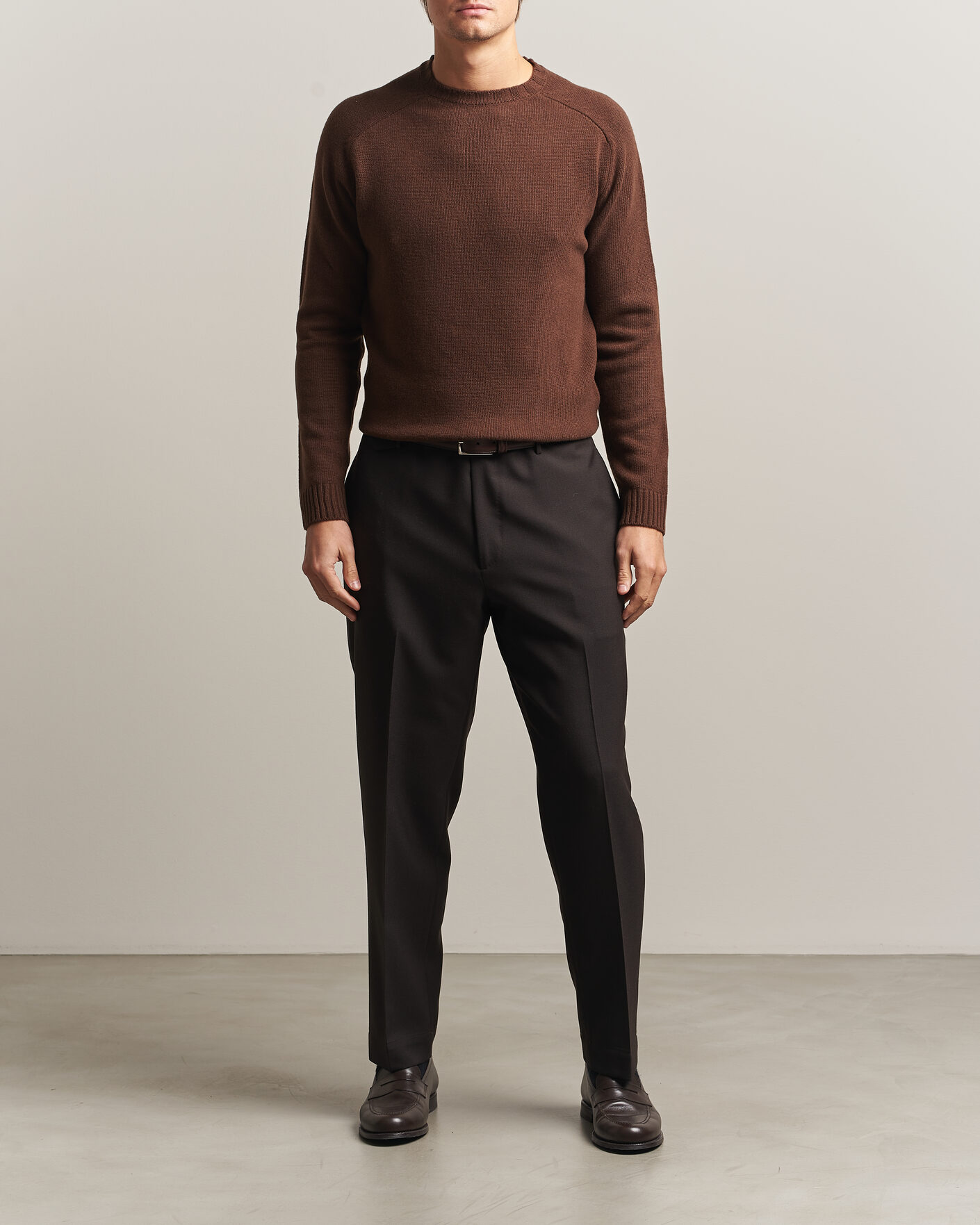 Herre | Gensere | Morgano | Heavy Knitted Wool/Cashmere Crewneck Dark Brown