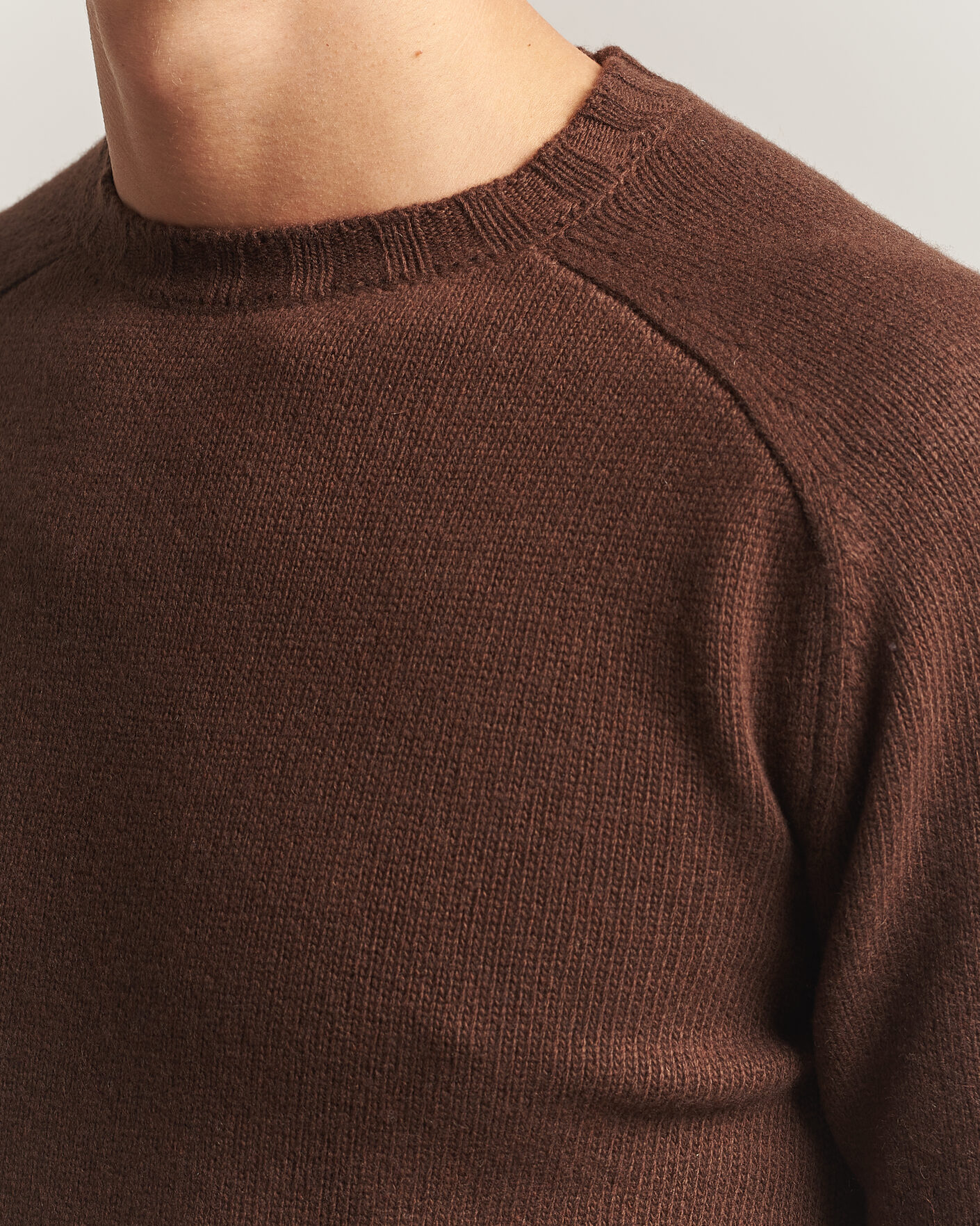 Herre | Gensere | Morgano | Heavy Knitted Wool/Cashmere Crewneck Dark Brown