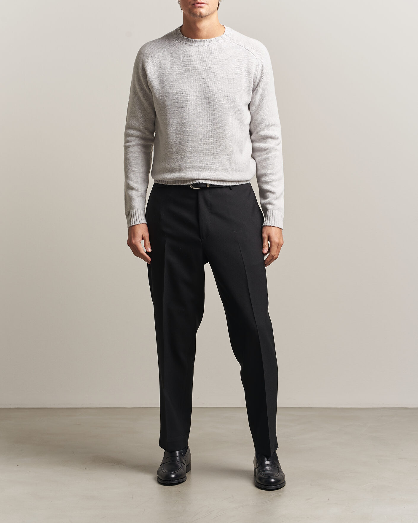 Herre | Gensere | Morgano | Heavy Knitted Wool/Cashmere Crewneck Light Grey