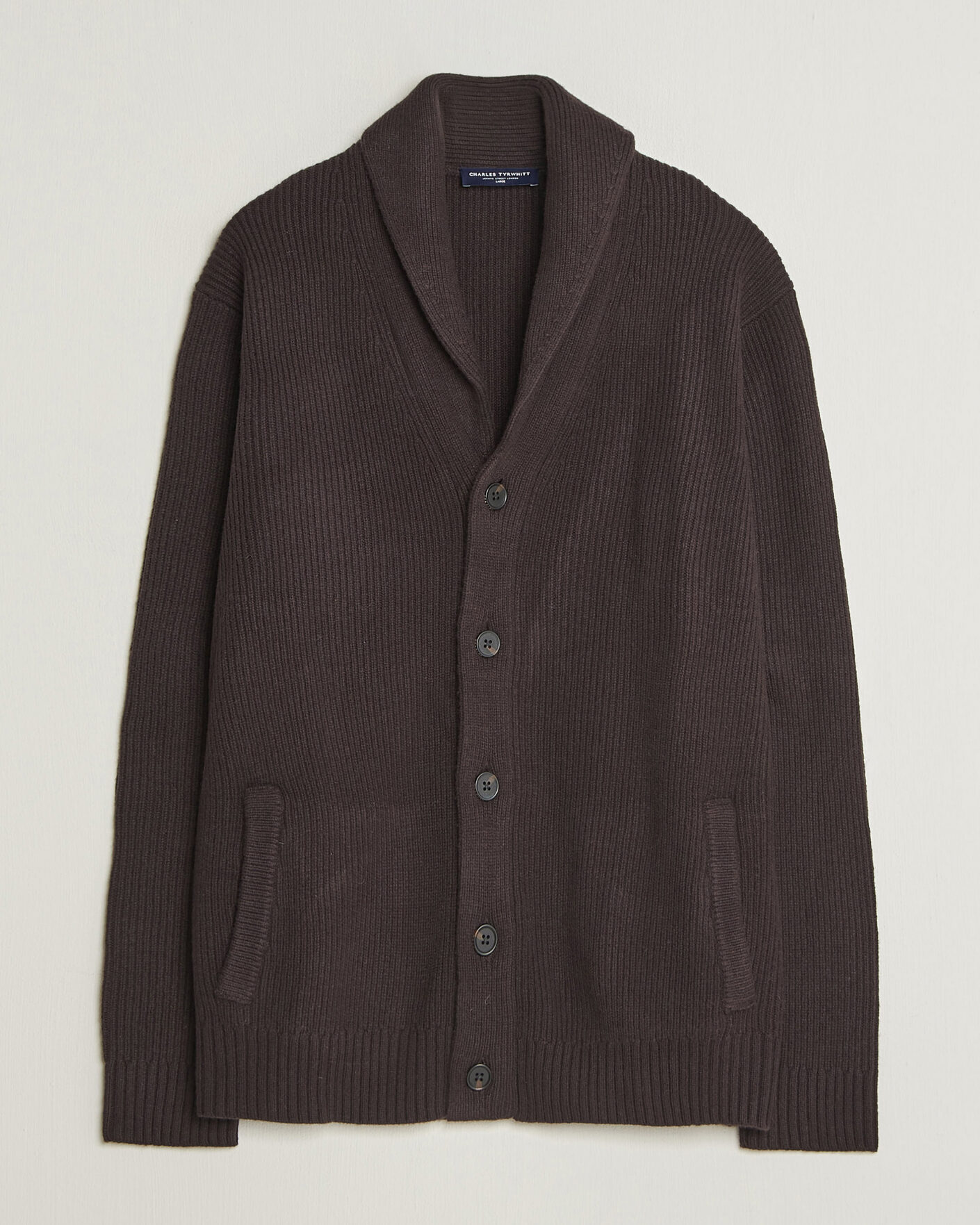 Herre | Gensere | Charles Tyrwhitt | Chunky Merino Shawl Neck Cardigan Chocolate