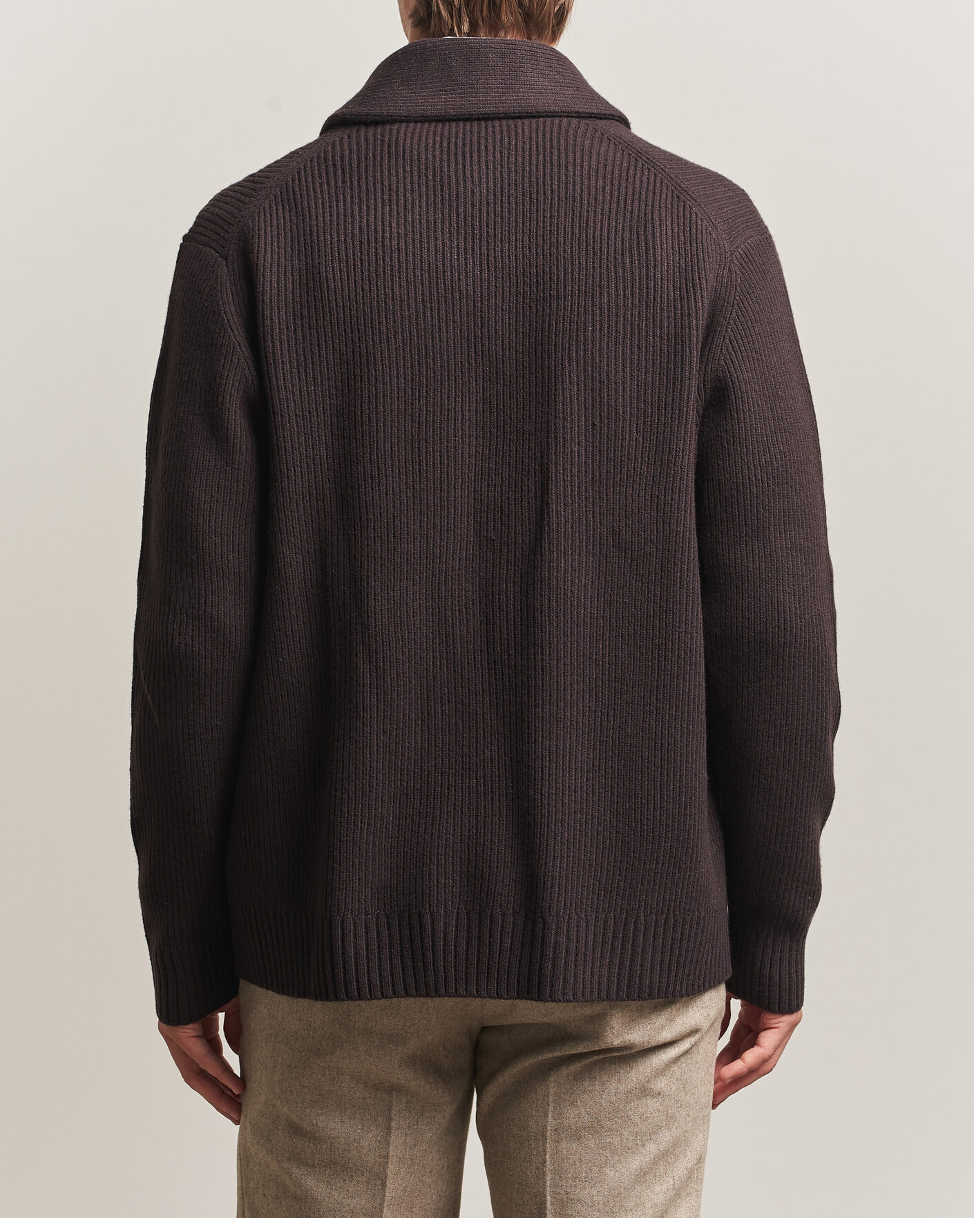 Herre | Gensere | Charles Tyrwhitt | Chunky Merino Shawl Neck Cardigan Chocolate