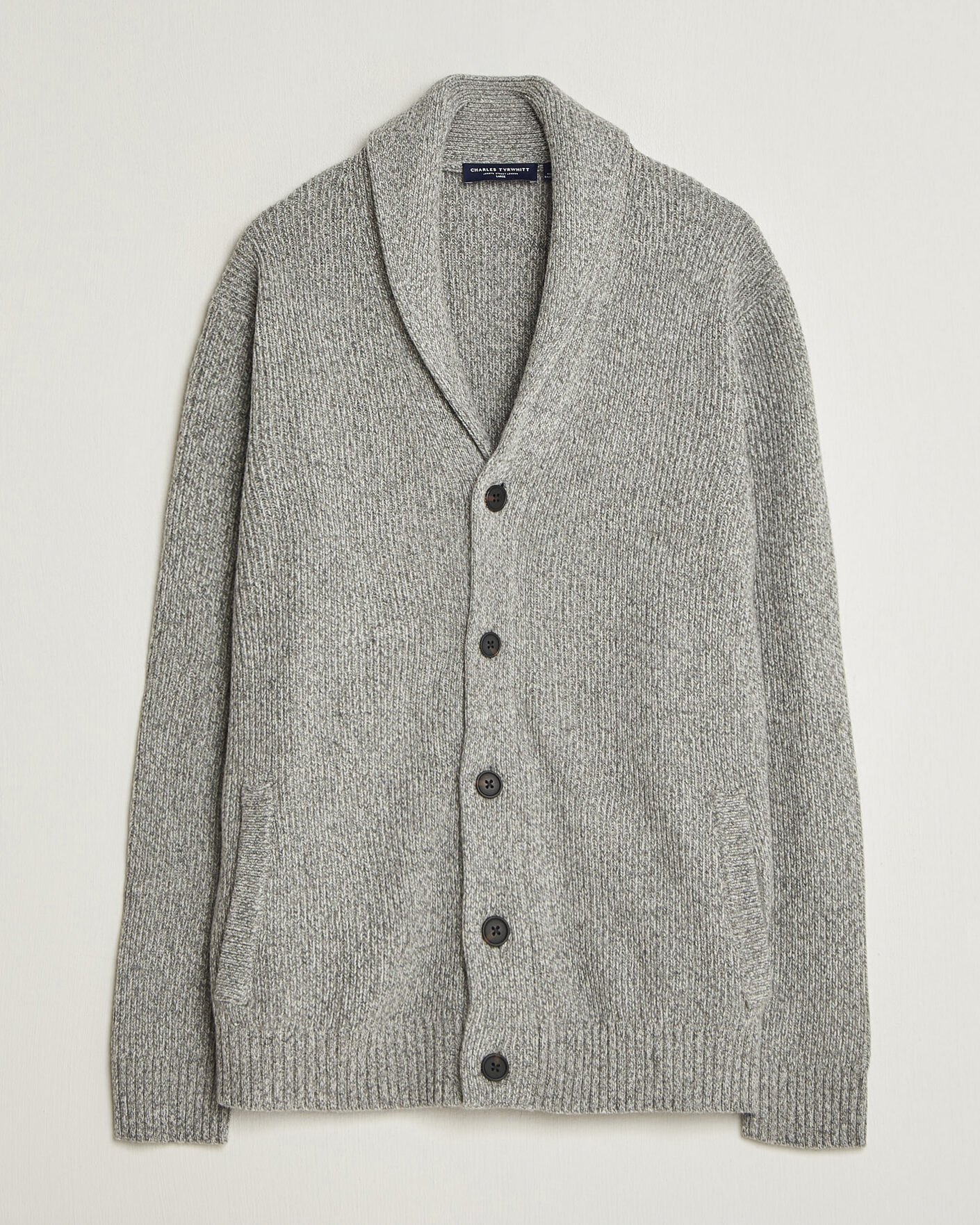 Herre | Gensere | Charles Tyrwhitt | Chunky Merino Shawl Neck Cardigan Grey