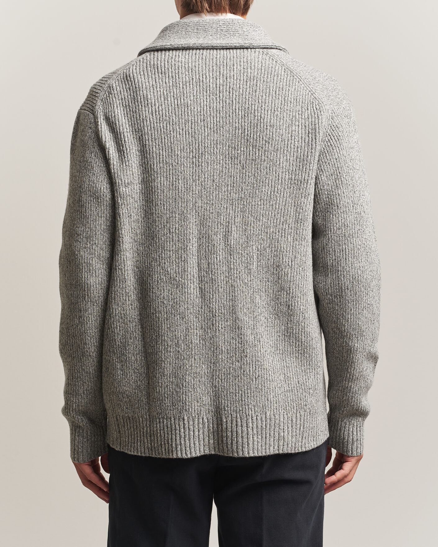 Herre | Gensere | Charles Tyrwhitt | Chunky Merino Shawl Neck Cardigan Grey