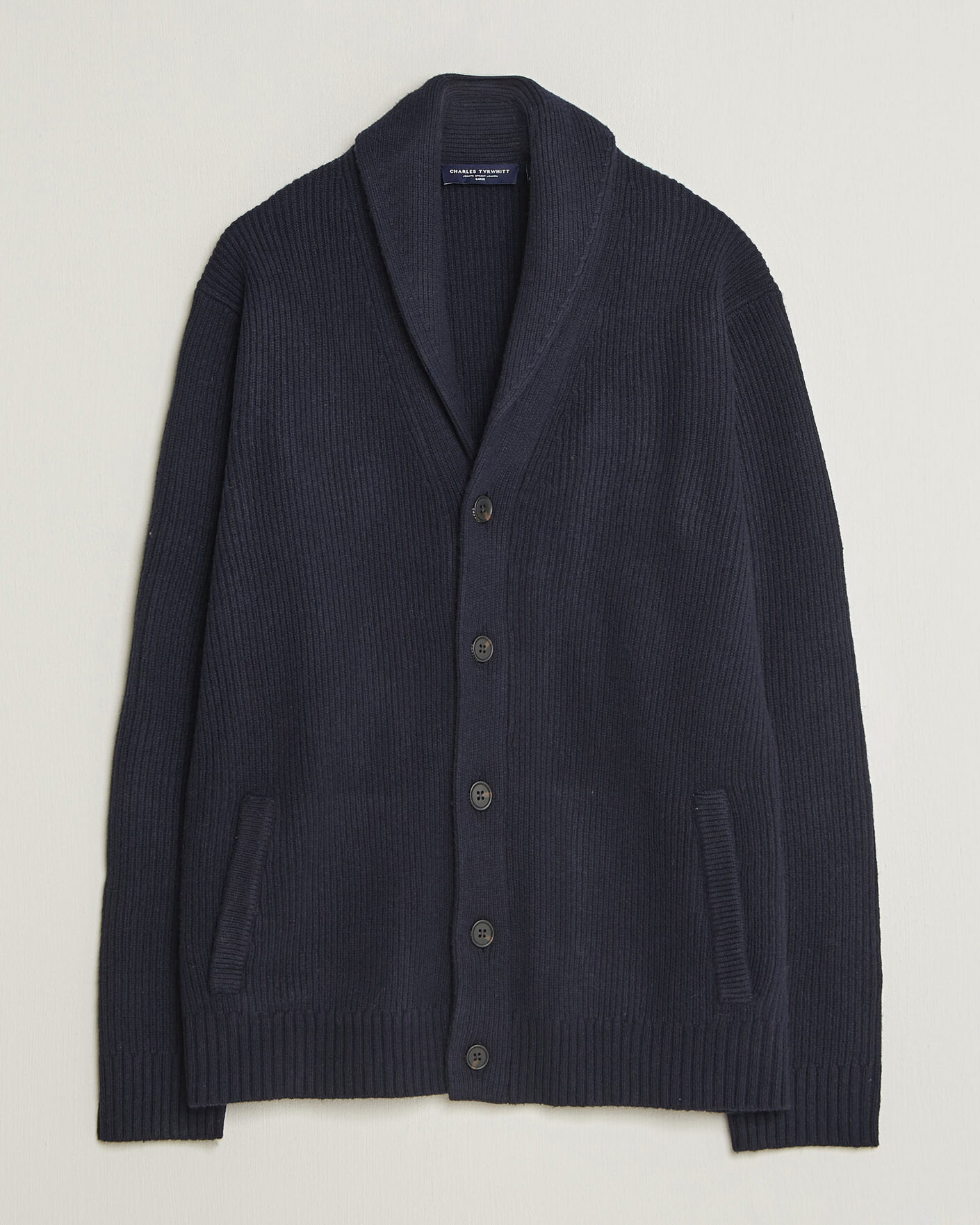 Herre | Gensere | Charles Tyrwhitt | Chunky Merino Shawl Neck Cardigan Navy