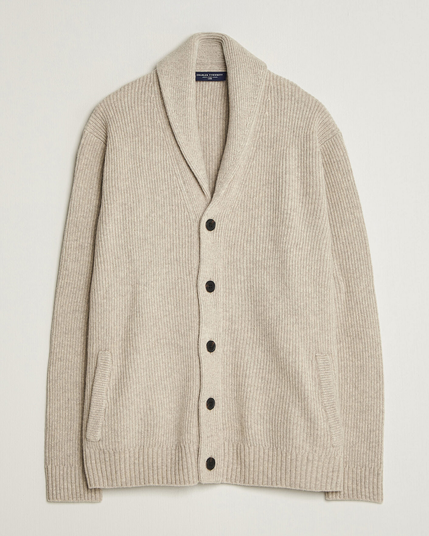 Herre | Gensere | Charles Tyrwhitt | Chunky Merino Shawl Neck Cardigan Oat