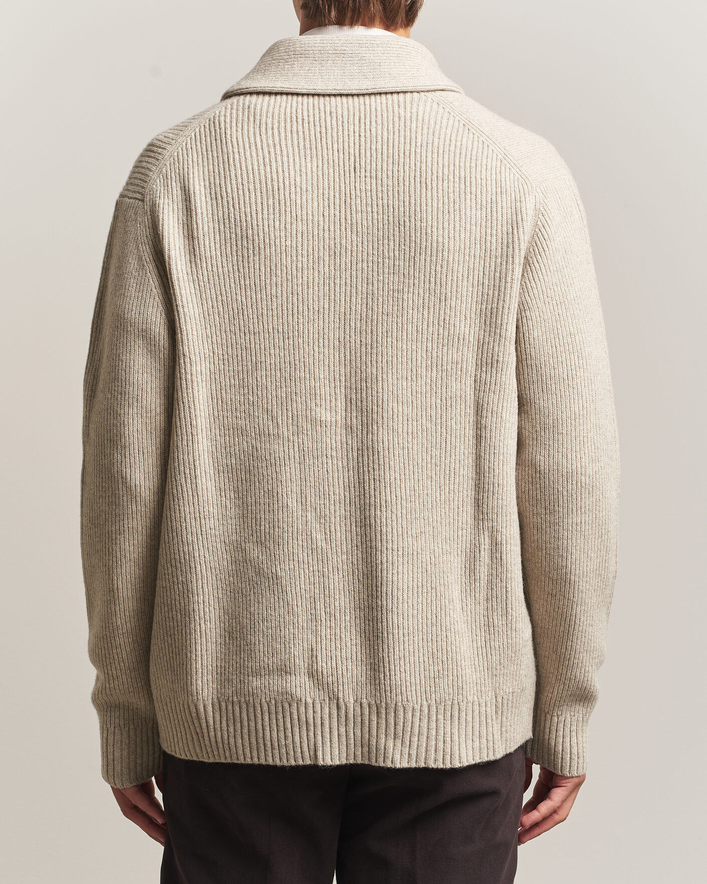Herre | Gensere | Charles Tyrwhitt | Chunky Merino Shawl Neck Cardigan Oat