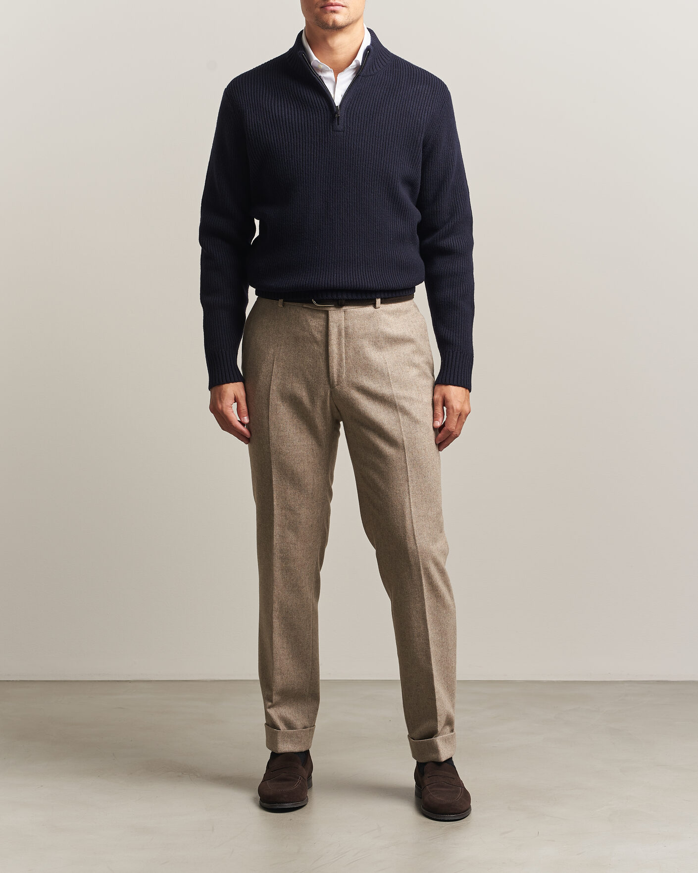 Herre | Gensere | Charles Tyrwhitt | Chunky Merino Zip Neck Navy