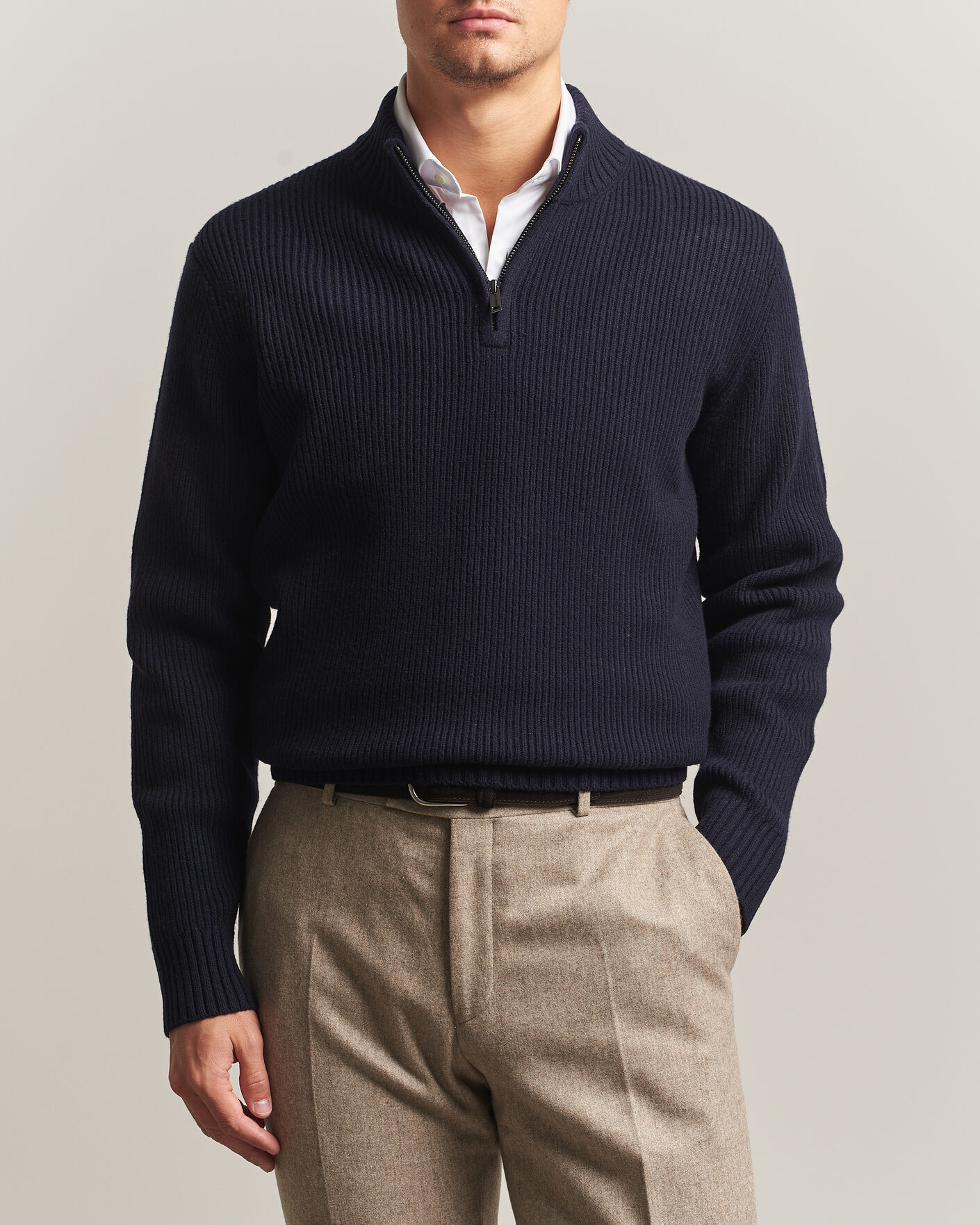 Herre | Gensere | Charles Tyrwhitt | Chunky Merino Zip Neck Navy