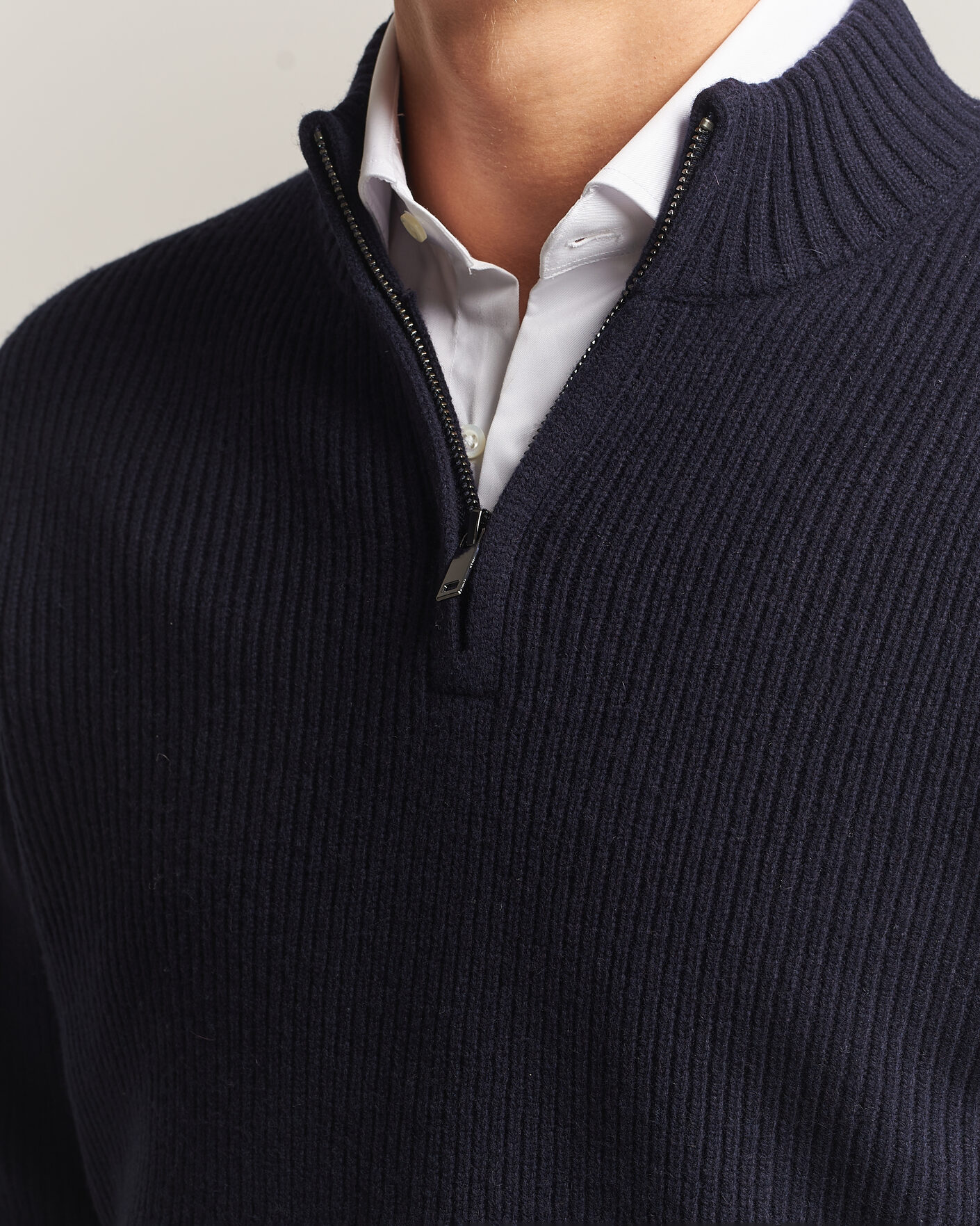 Herre | Gensere | Charles Tyrwhitt | Chunky Merino Zip Neck Navy