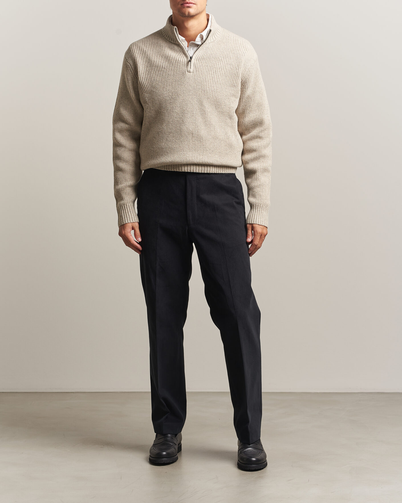 Herre | Gensere | Charles Tyrwhitt | Chunky Merino Zip Neck Oat