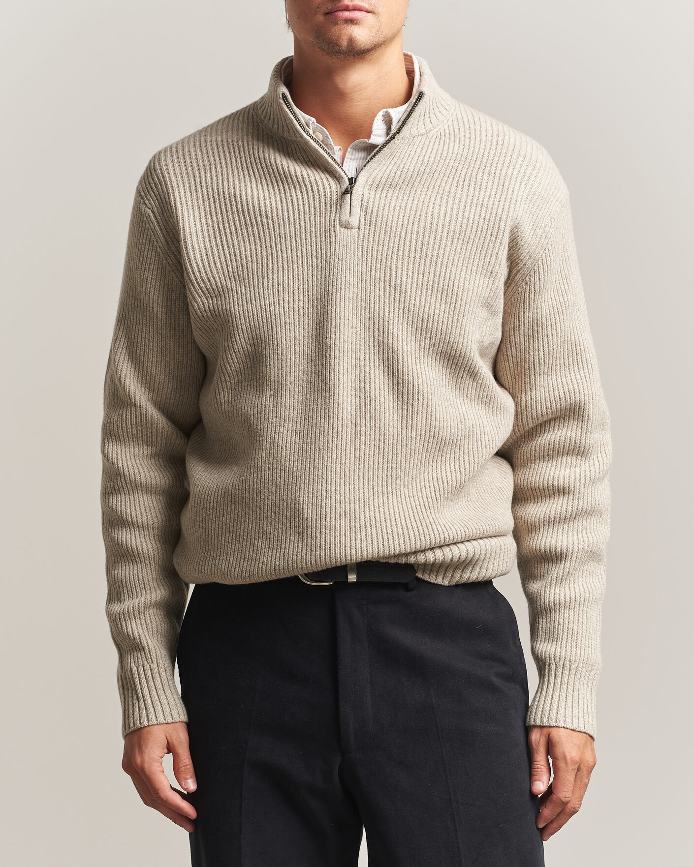 Herre | Gensere | Charles Tyrwhitt | Chunky Merino Zip Neck Oat