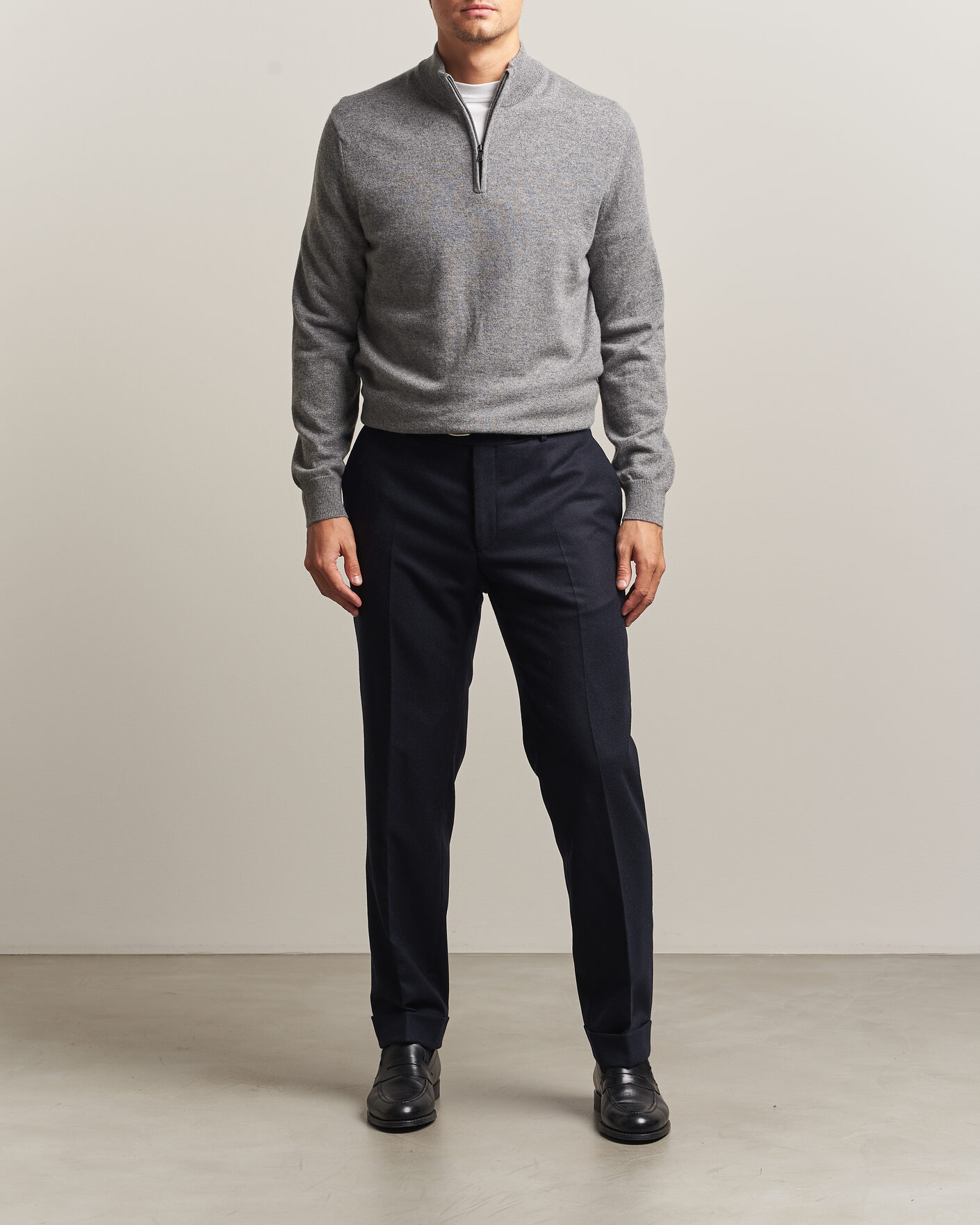 Herre | Gensere | Charles Tyrwhitt | Pure Cashmere Zip Neck Jumper Grey