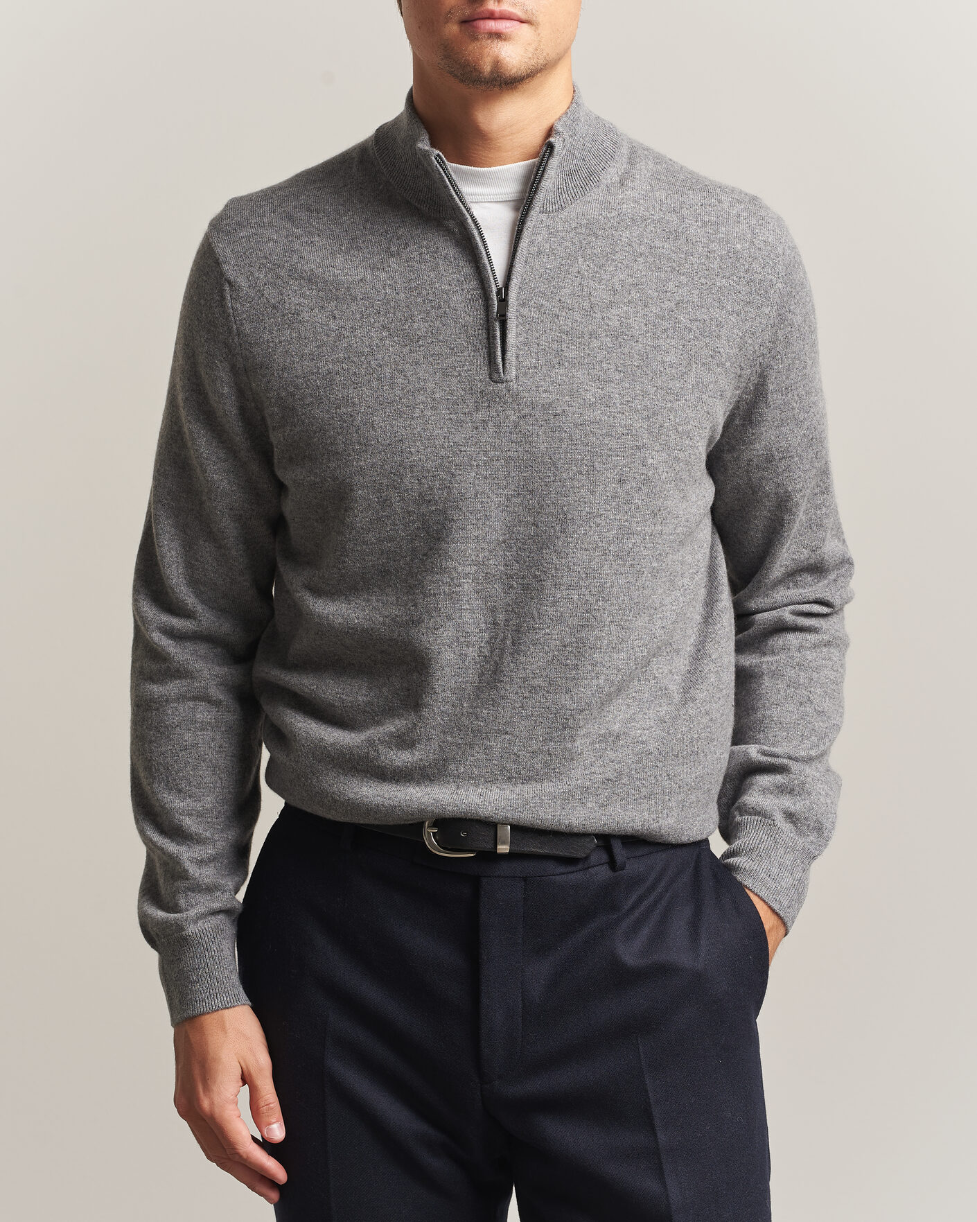 Herre | Gensere | Charles Tyrwhitt | Pure Cashmere Zip Neck Jumper Grey
