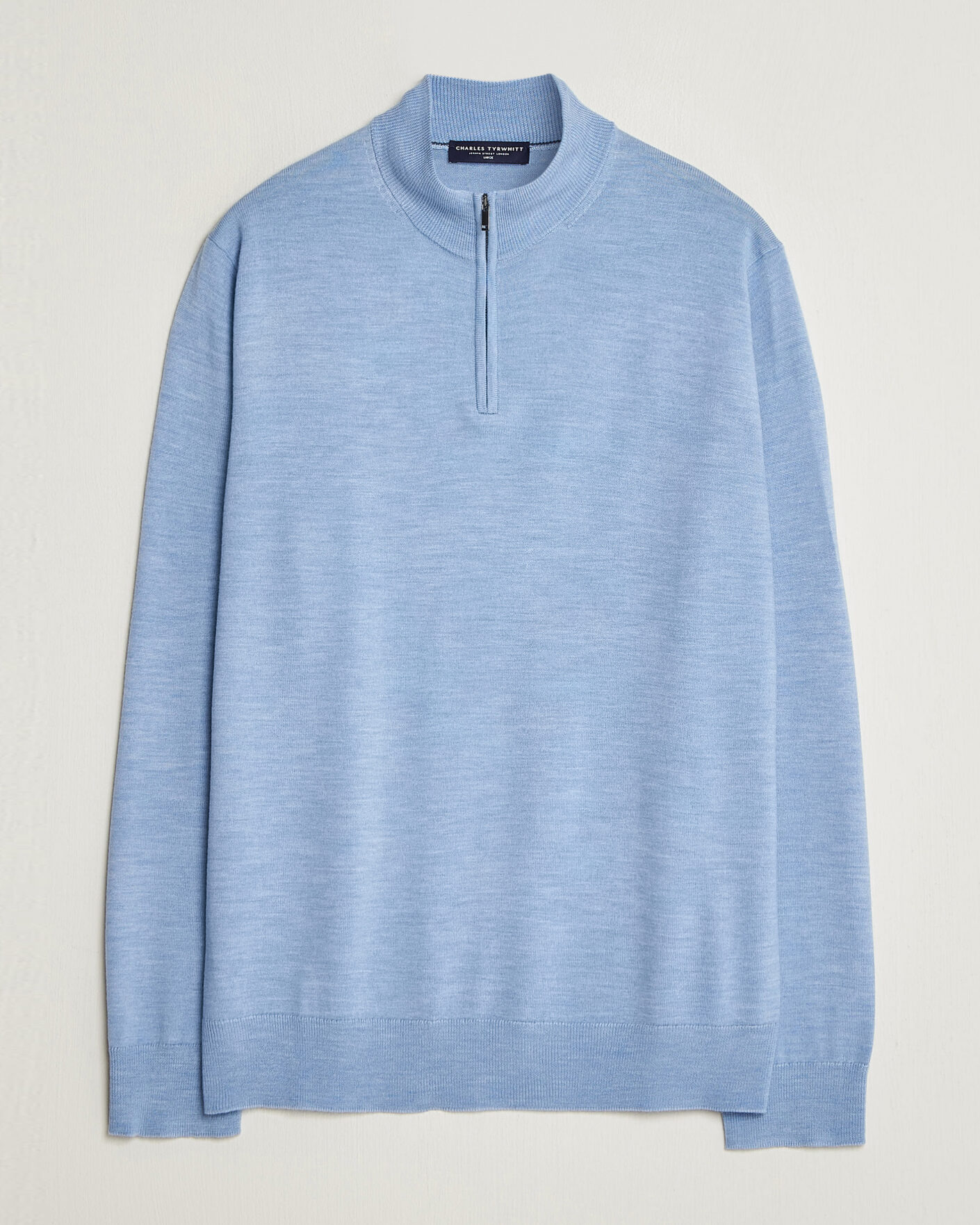 Herre | Gensere | Charles Tyrwhitt | Pure Merino Zip Neck Jumper Cornflower Blue