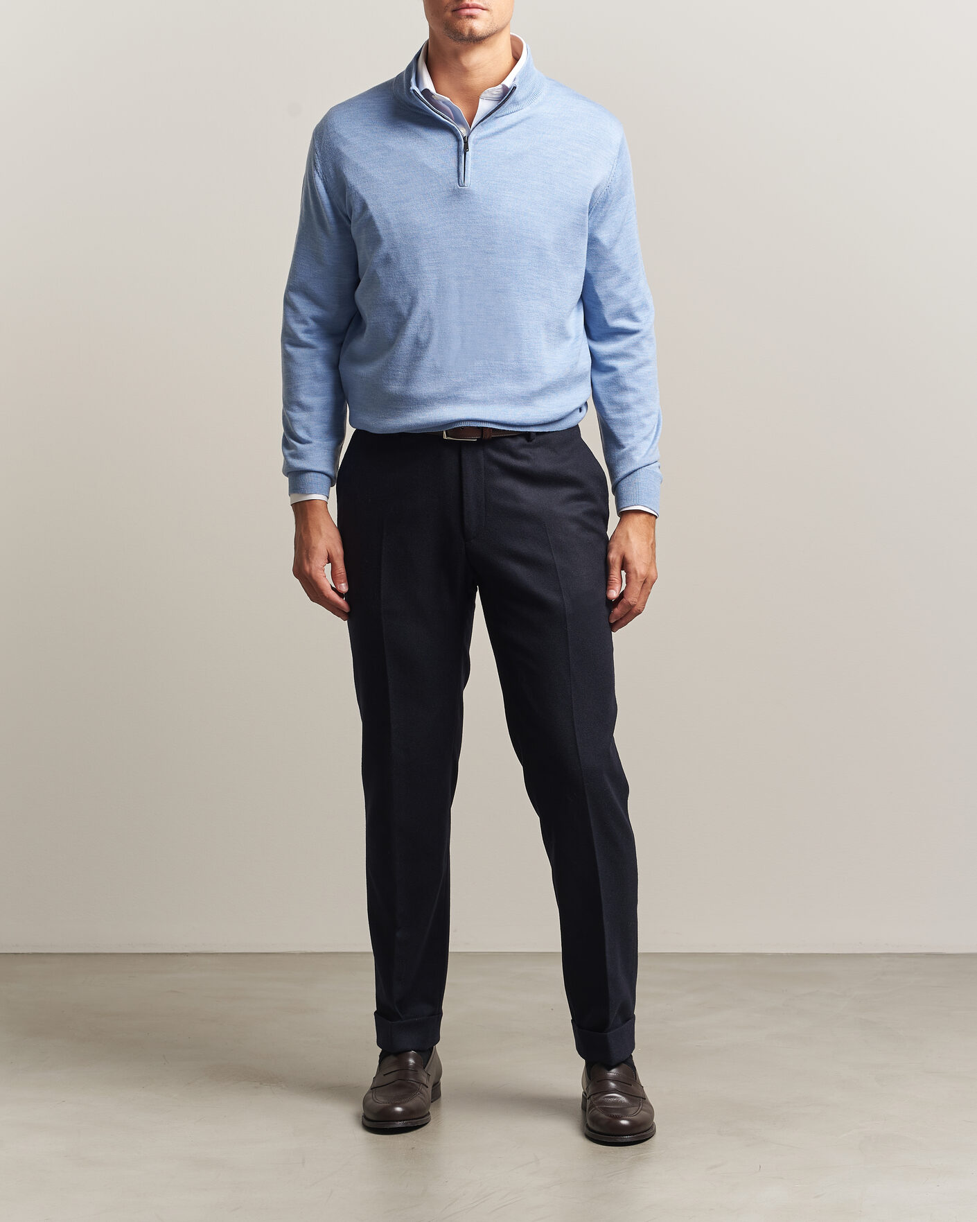 Herre | Gensere | Charles Tyrwhitt | Pure Merino Zip Neck Jumper Cornflower Blue