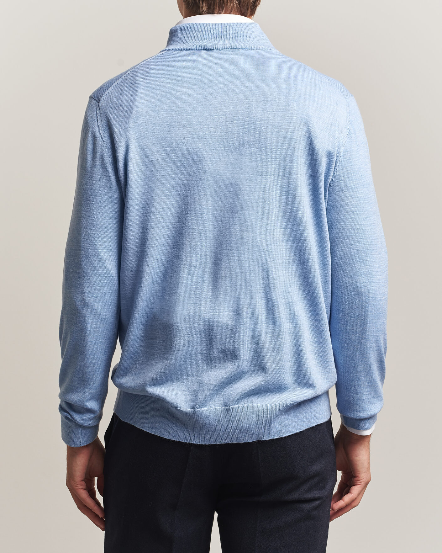 Herre | Gensere | Charles Tyrwhitt | Pure Merino Zip Neck Jumper Cornflower Blue