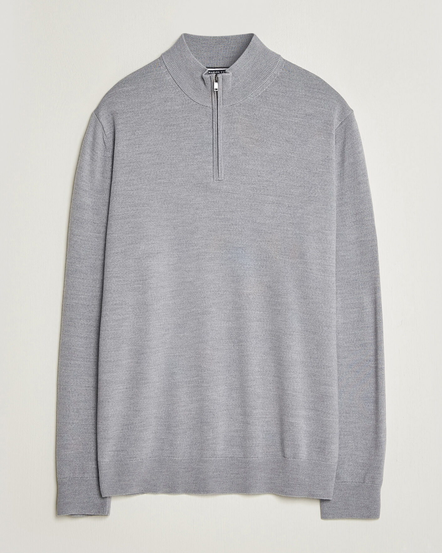 Herre | Gensere | Charles Tyrwhitt | Pure Merino Zip Neck Jumper Light Grey