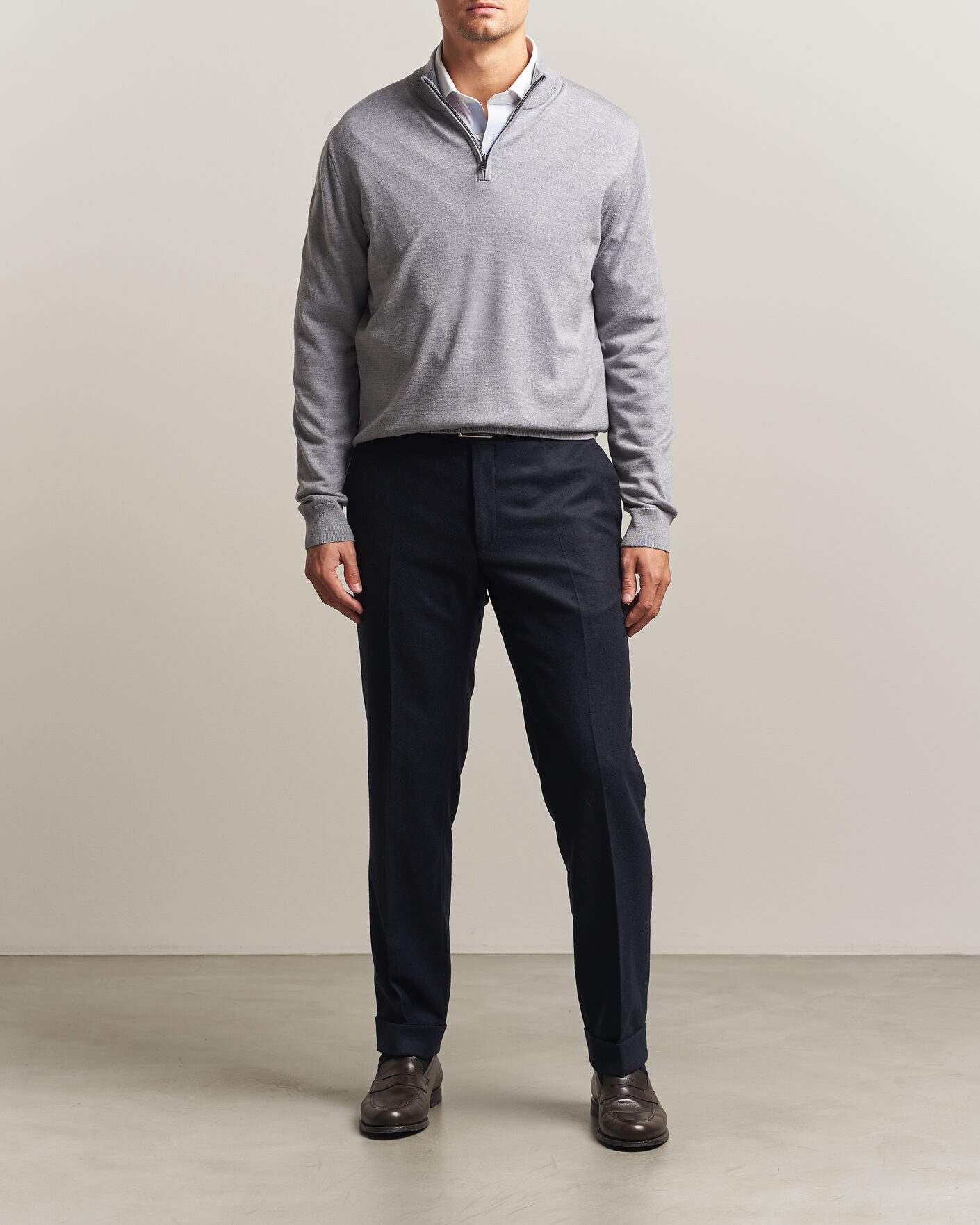 Herre | Gensere | Charles Tyrwhitt | Pure Merino Zip Neck Jumper Light Grey