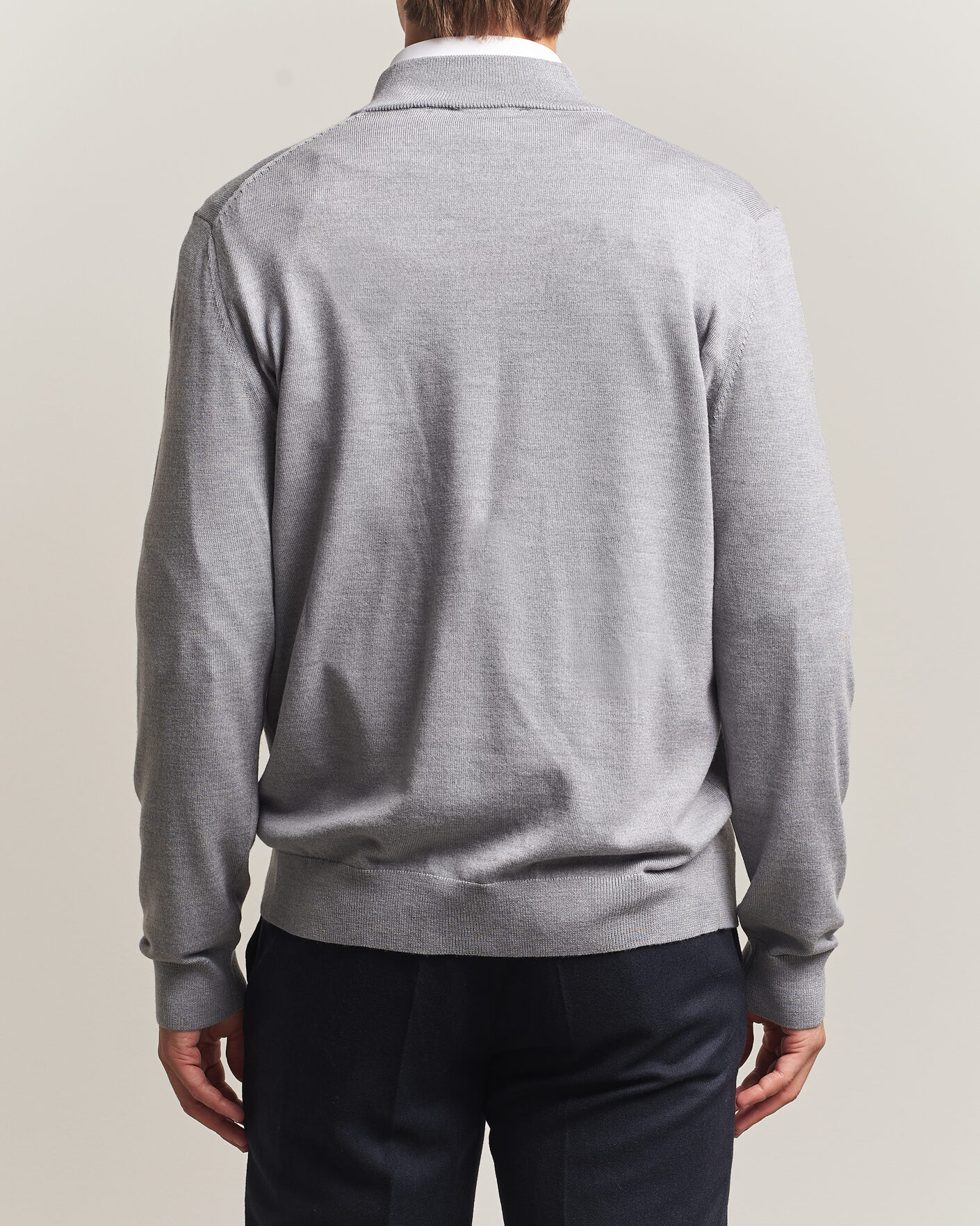 Herre | Gensere | Charles Tyrwhitt | Pure Merino Zip Neck Jumper Light Grey