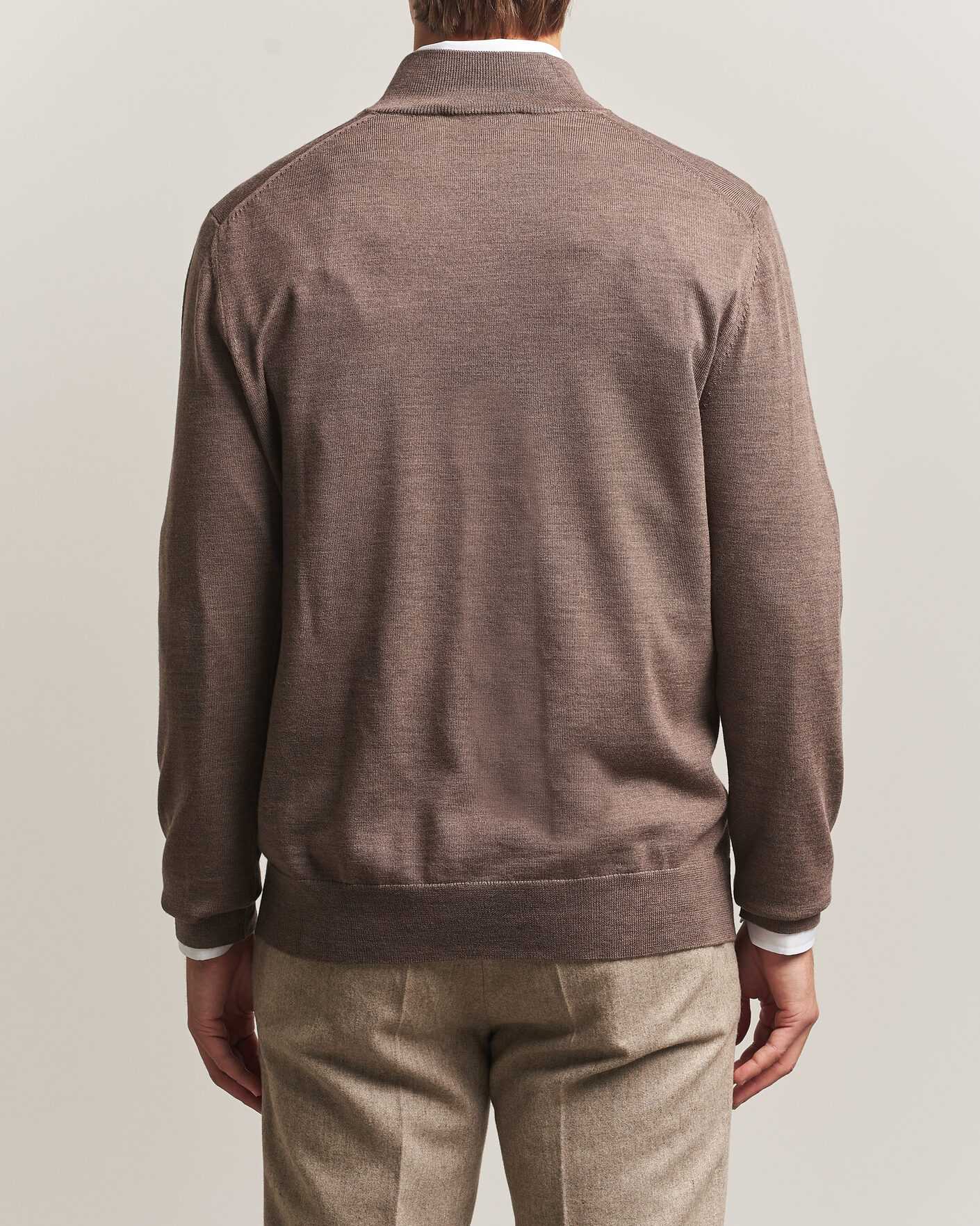 Herre | Gensere | Charles Tyrwhitt | Pure Merino Zip Neck Jumper Mocha