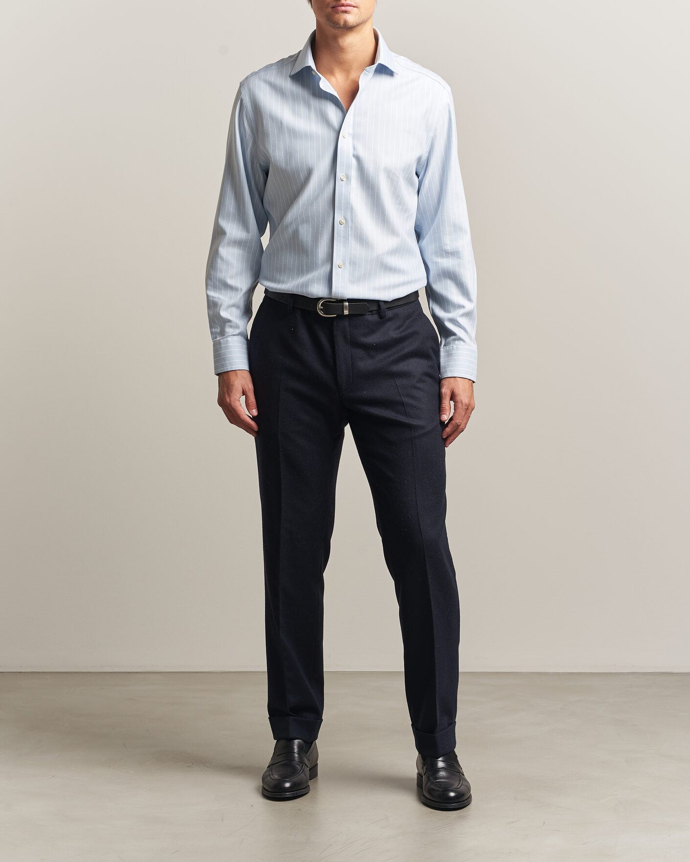 Herre | Skjorter | Charles Tyrwhitt | Slim Fit Non Iron Herringbone Stripe Shirt Light Blue