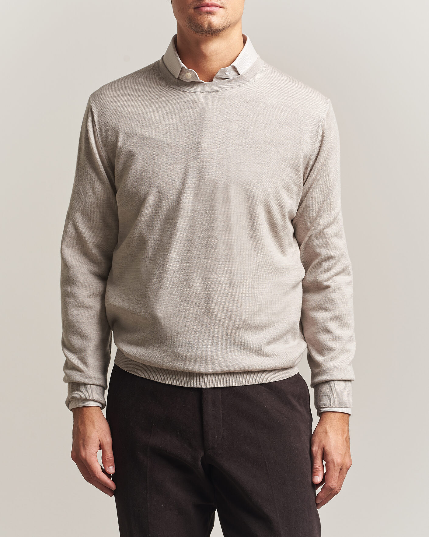 Herre | Gensere | Charles Tyrwhitt | Pure Merino Crew Neck Jumper Limestone