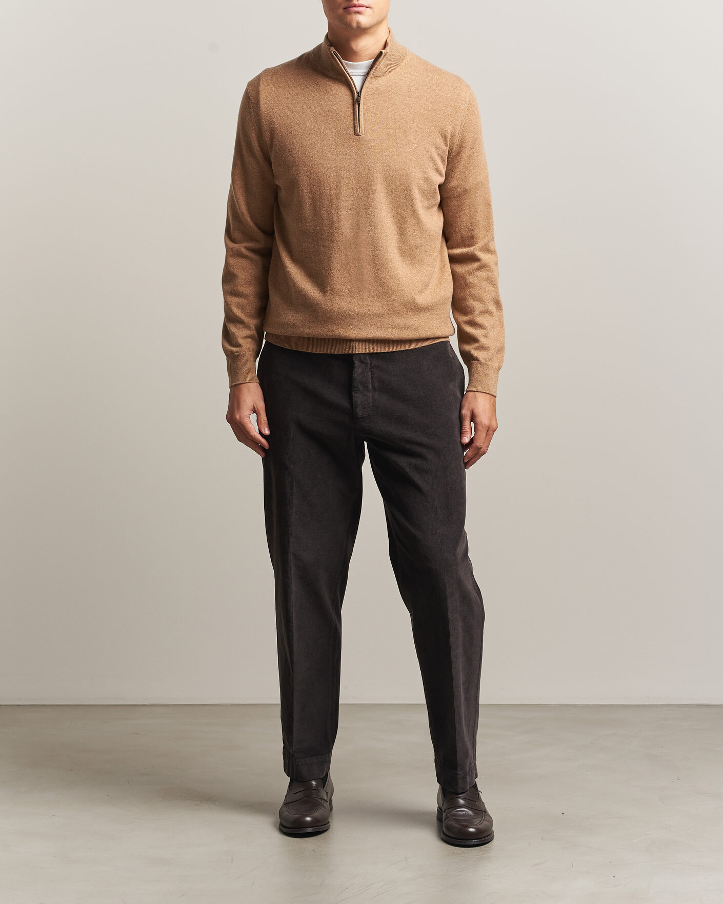 Herre | Gensere | Charles Tyrwhitt | Pure Cashmere Zip Neck Jumper Tan