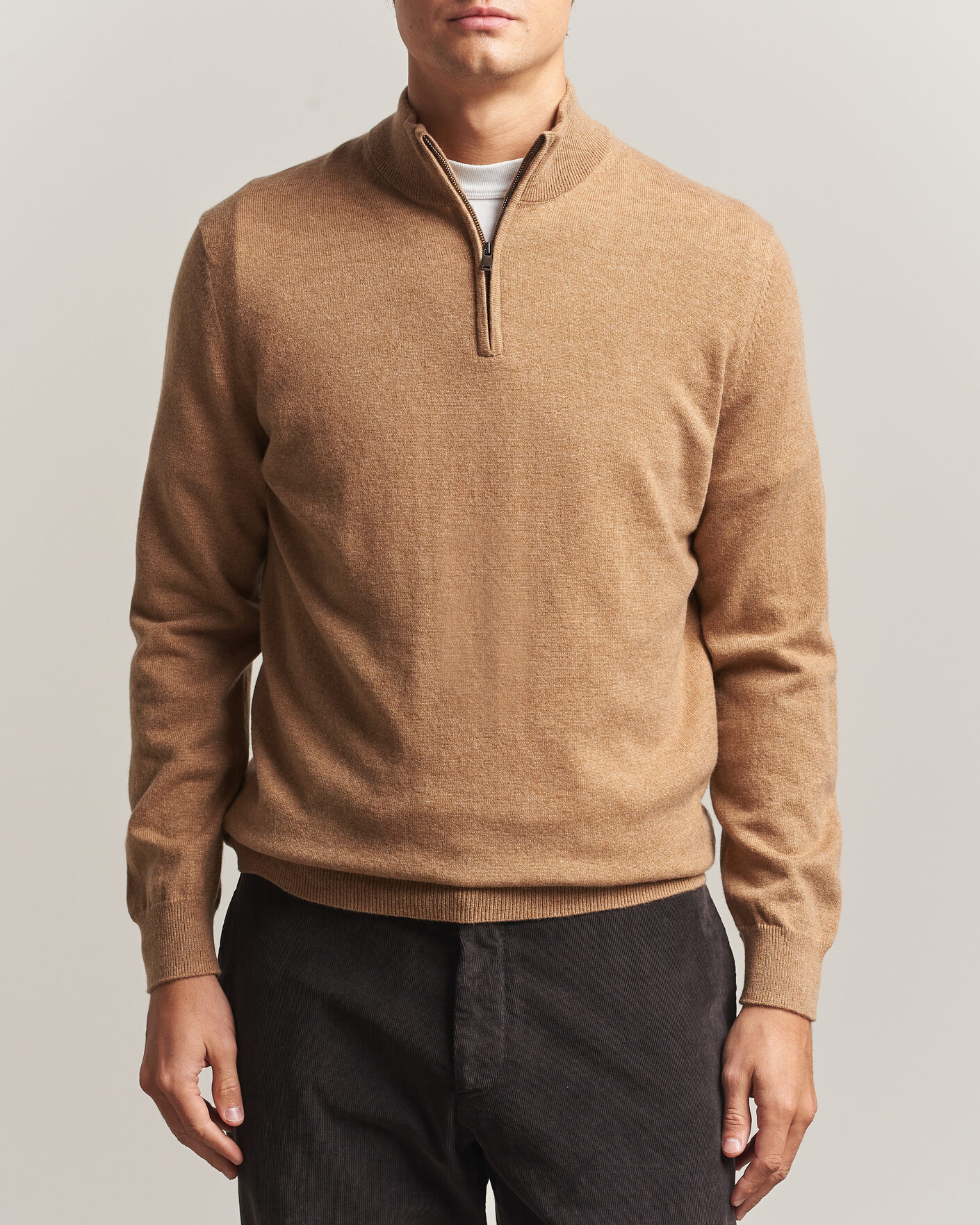 Herre | Gensere | Charles Tyrwhitt | Pure Cashmere Zip Neck Jumper Tan