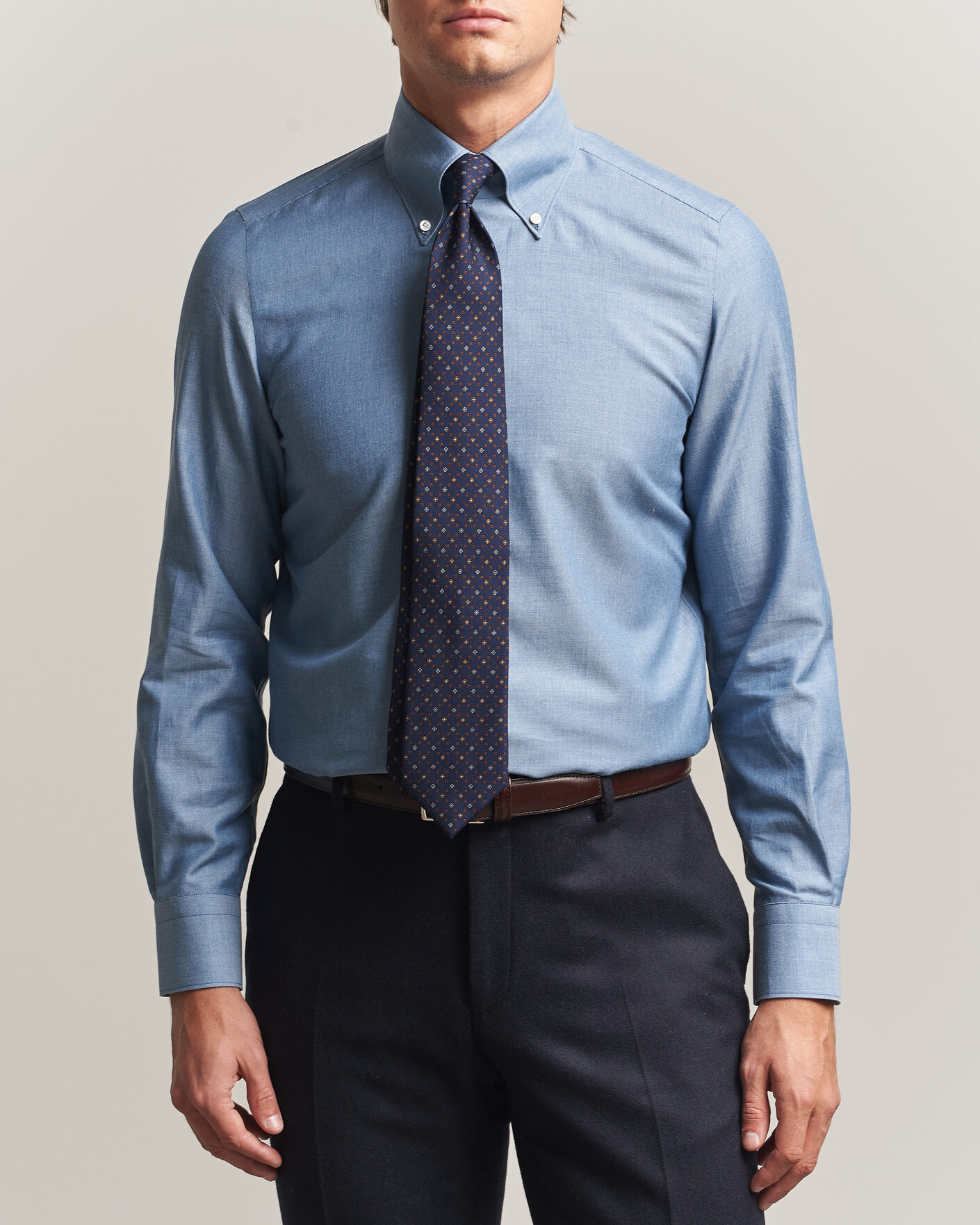 Herre | Skjorter | Finamore Napoli | Milano Slim Cashmere BD Shirt Light Blue