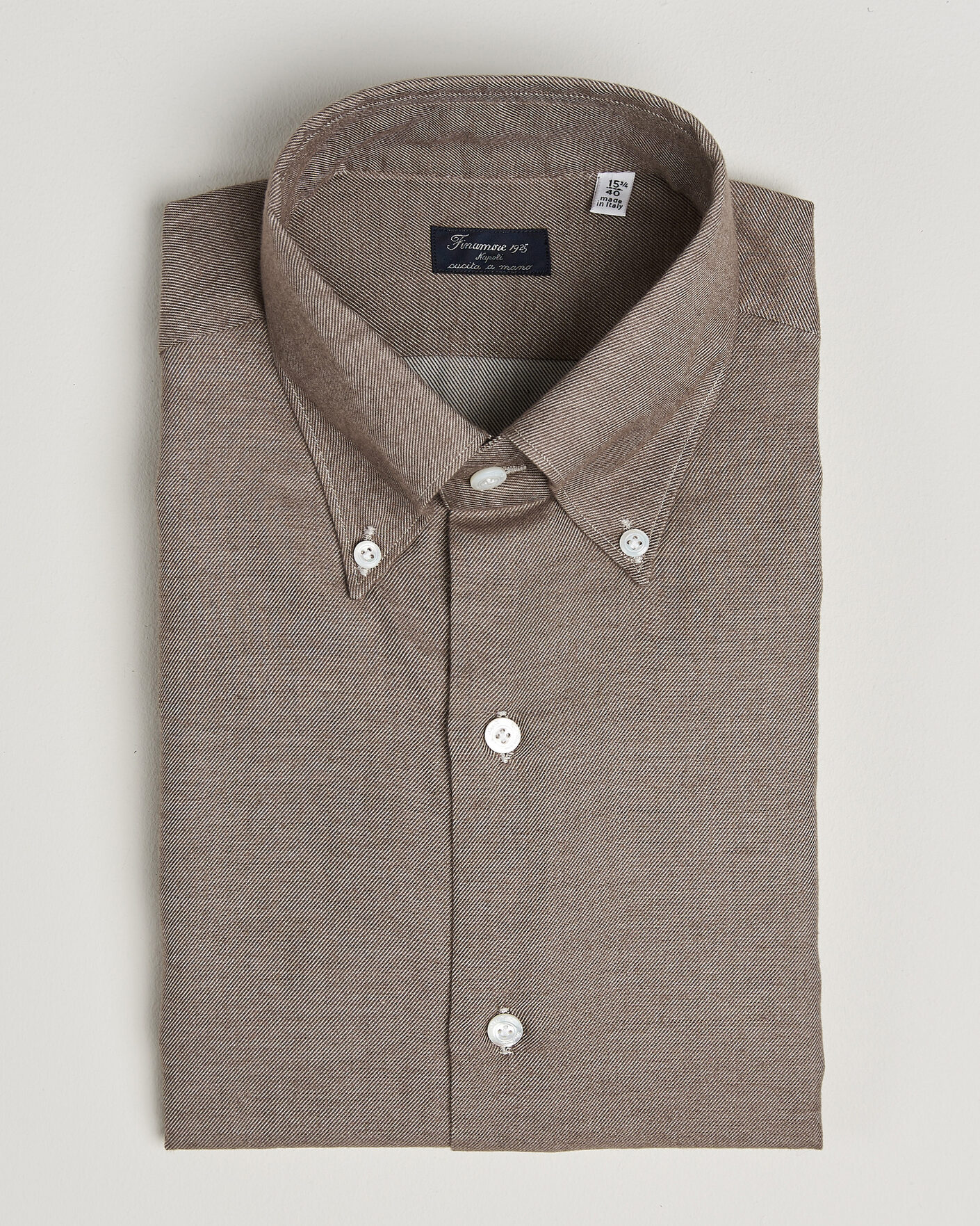 Herre | Skjorter | Finamore Napoli | Milano Slim Cashmere BD Shirt Brown