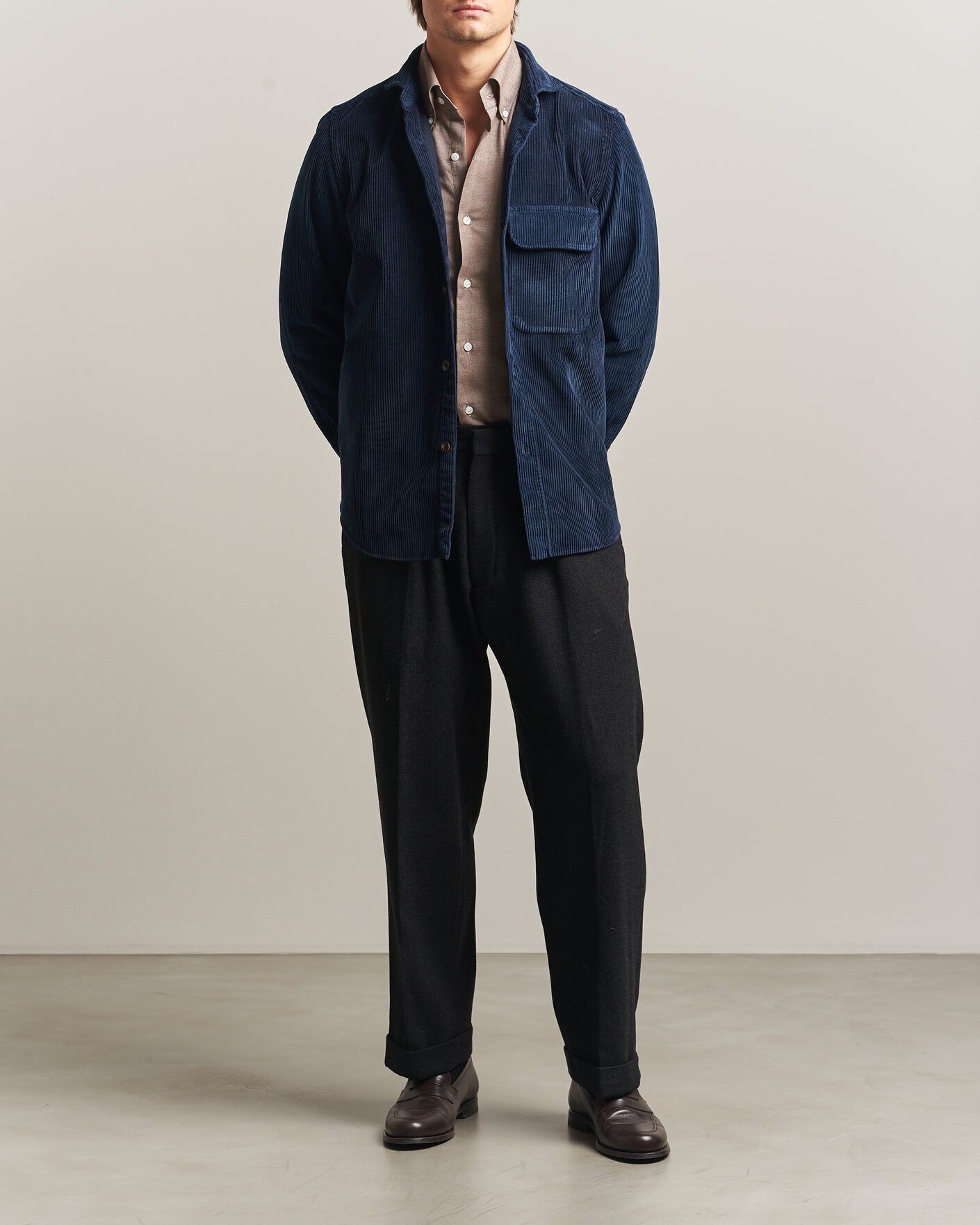 Herre | Skjorter | Finamore Napoli | Garment Dyed Corduroy Overshirt Navy