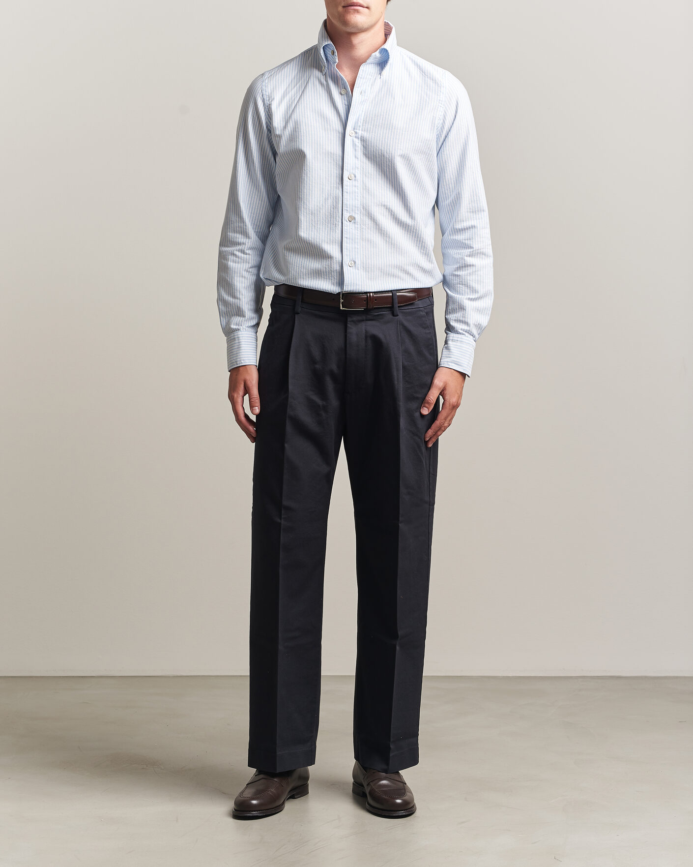 Herre | Skjorter | Finamore Napoli | Gaeta Oxford Button Down Shirt Light Blue Stripe