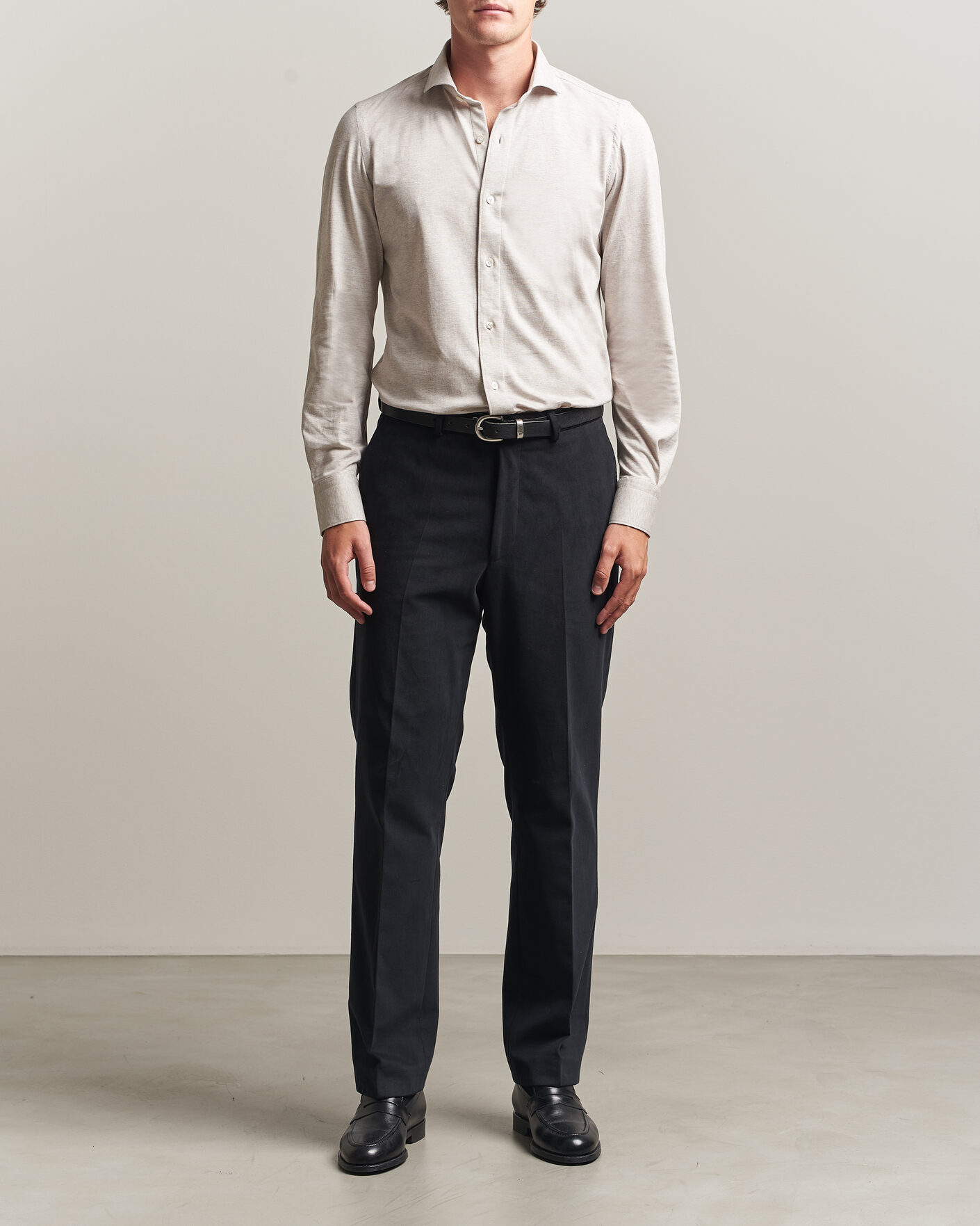 Herre | Skjorter | Finamore Napoli | Cotton/Cashmere Jersey Shirt Beige
