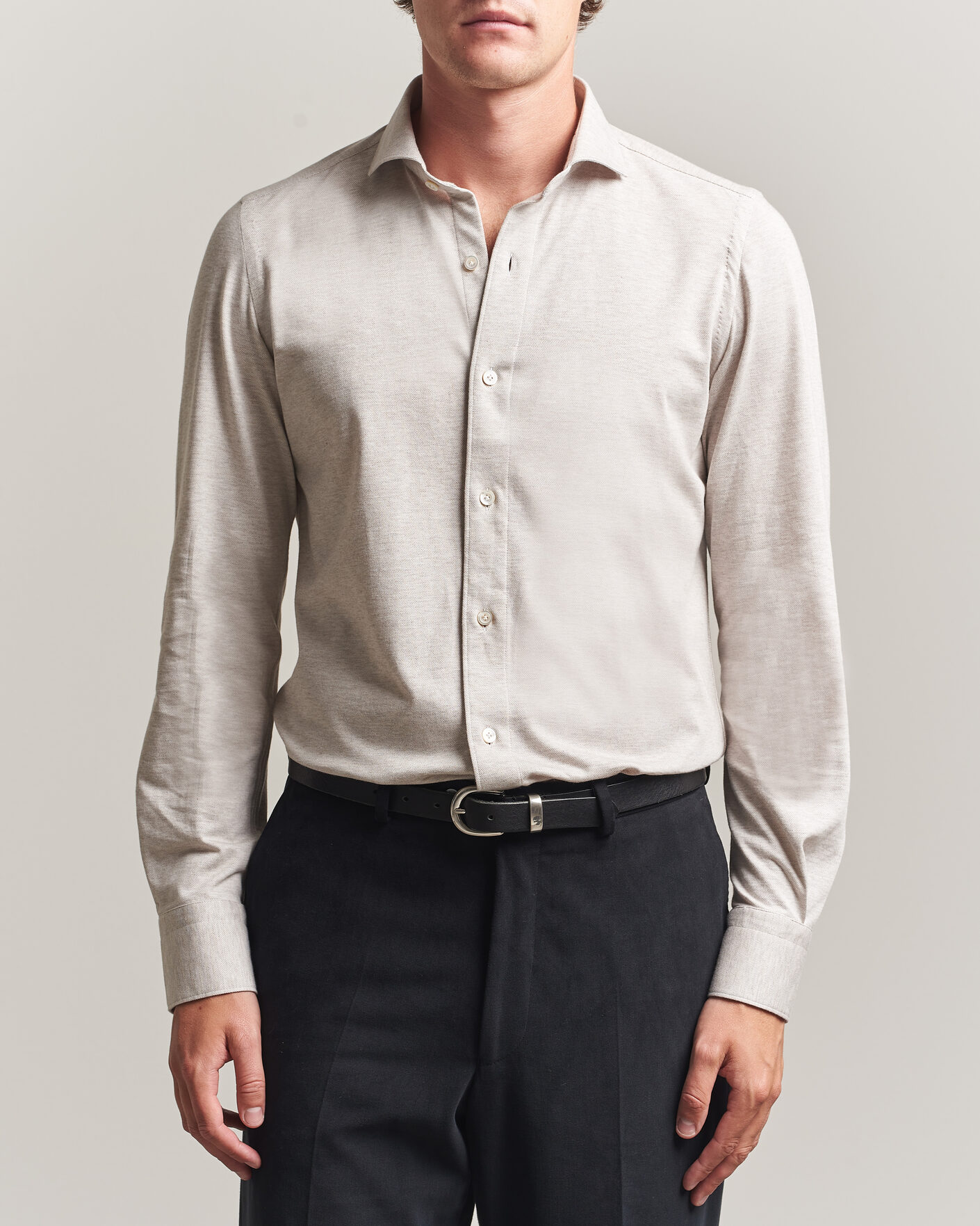 Herre | Skjorter | Finamore Napoli | Cotton/Cashmere Jersey Shirt Beige