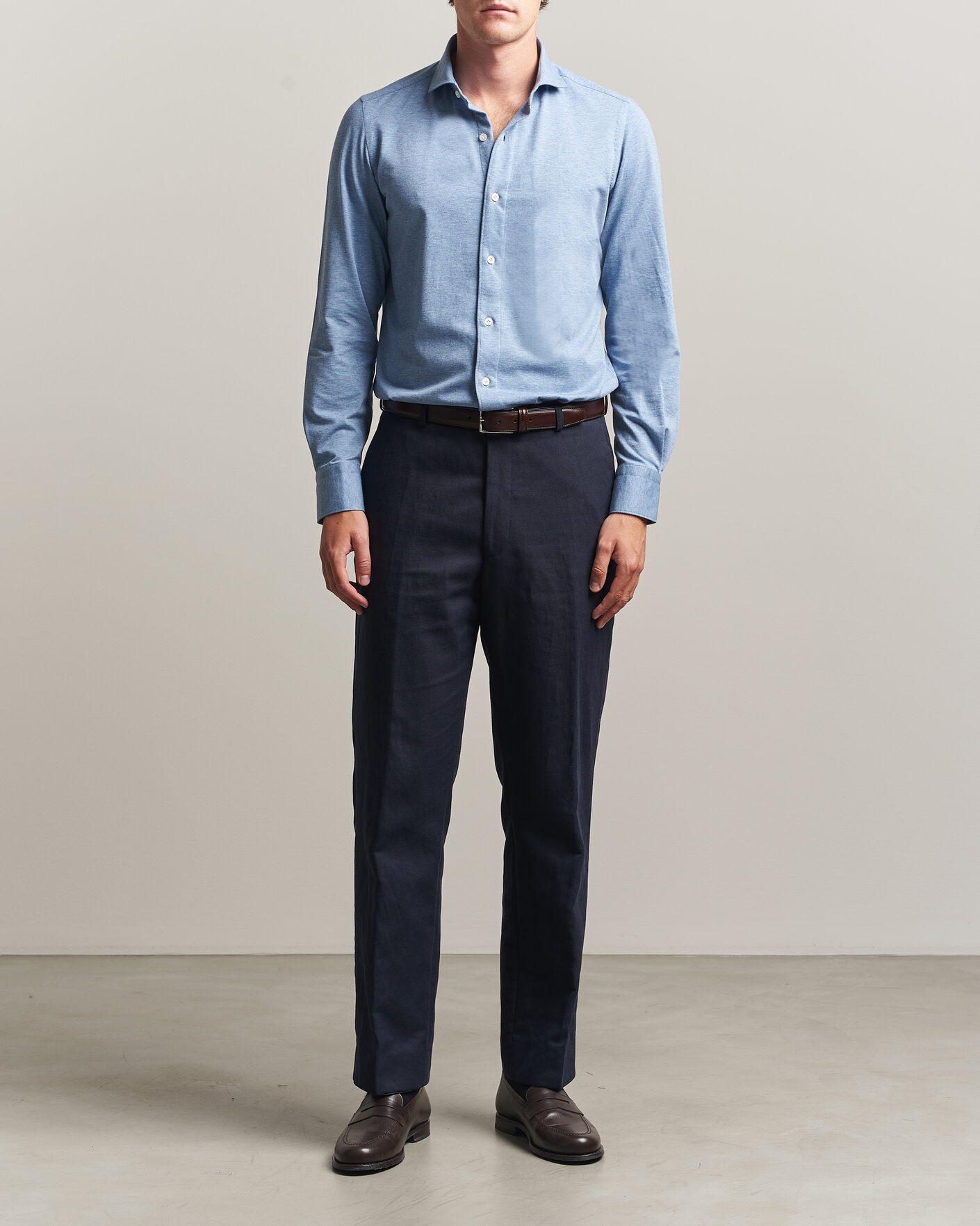 Herre | Skjorter | Finamore Napoli | Cotton/Cashmere Jersey Shirt Light Blue
