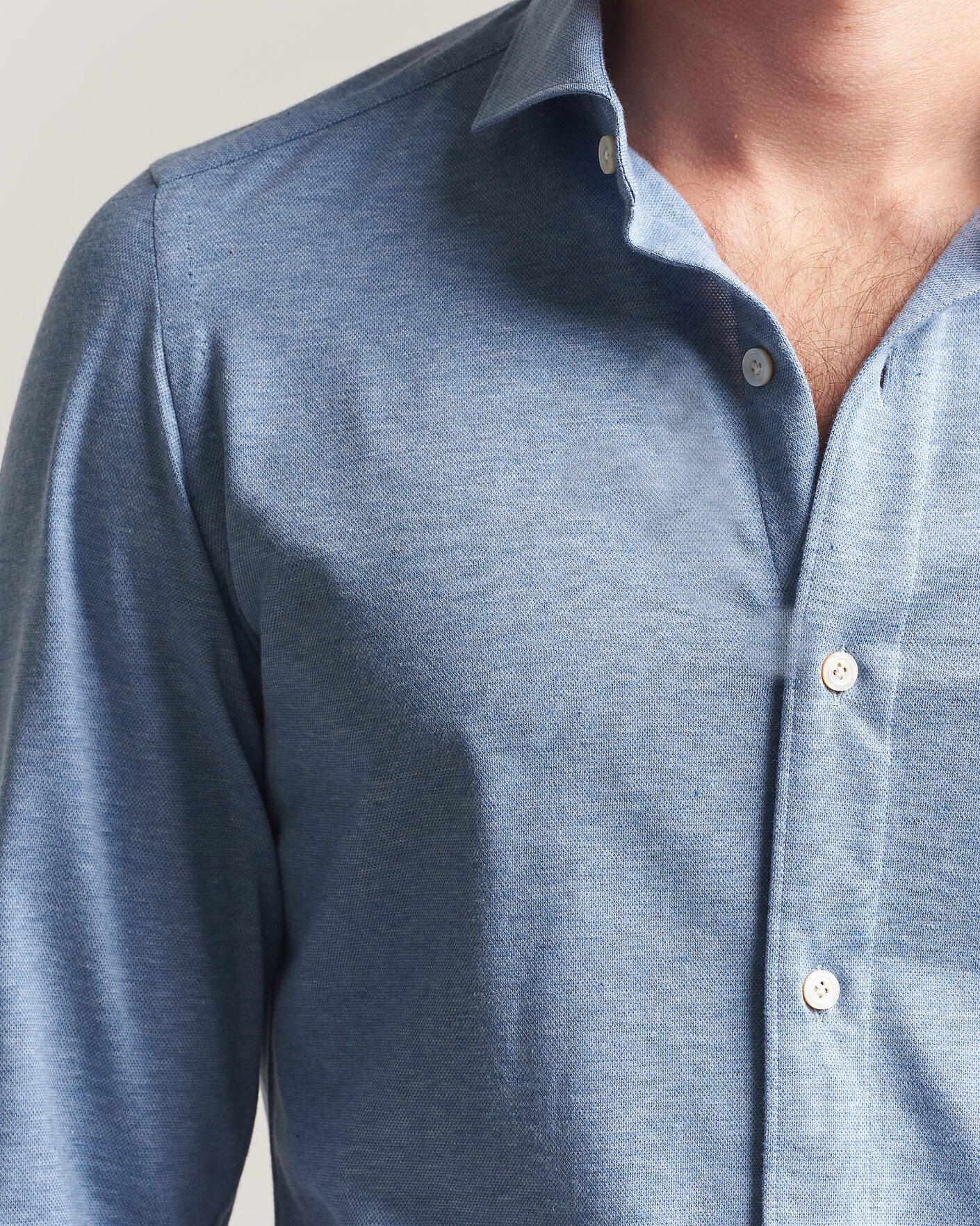 Herre | Skjorter | Finamore Napoli | Cotton/Cashmere Jersey Shirt Light Blue