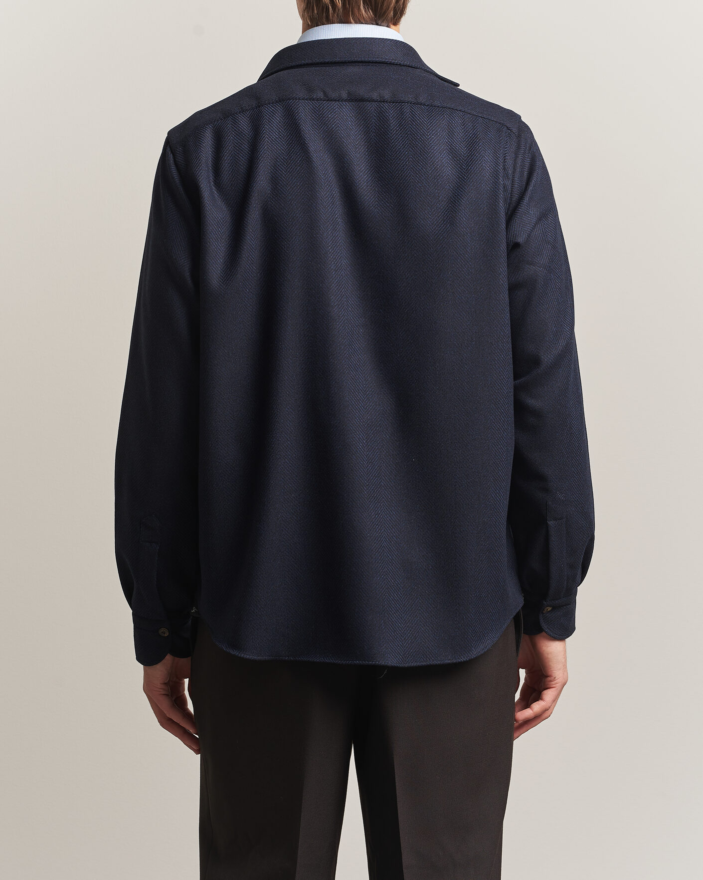 Herre | Skjorter | Finamore Napoli | Wool Herringbone Overshirt Navy