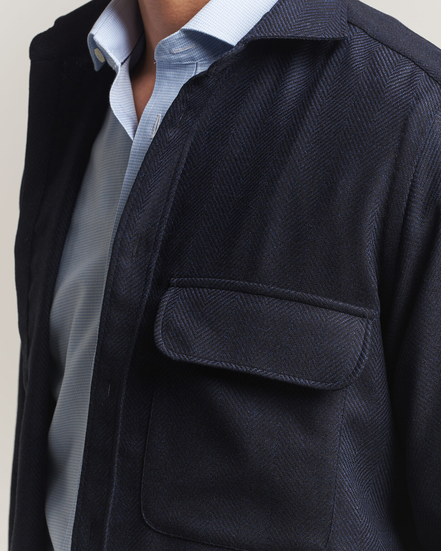 Herre | Skjorter | Finamore Napoli | Wool Herringbone Overshirt Navy