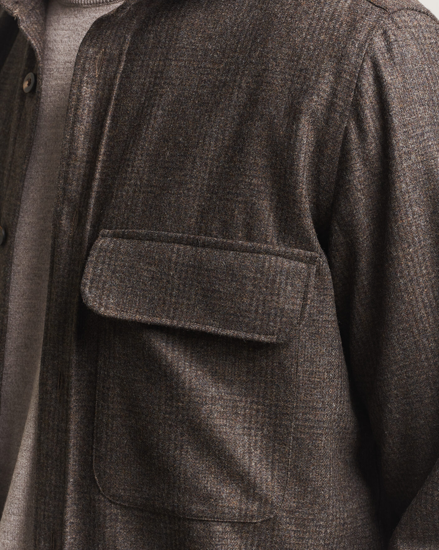 Herre | Skjorter | Finamore Napoli | Wool Houndstooth Overshirt Dark Brown